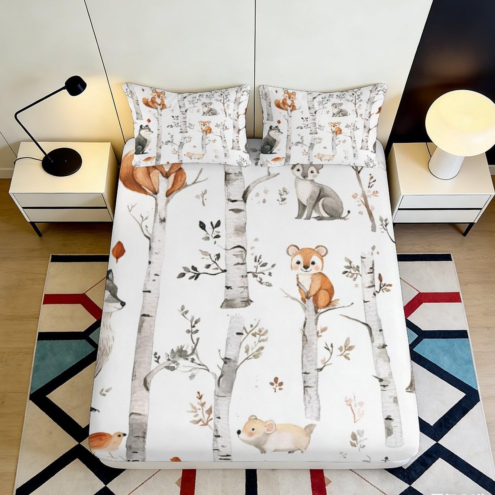 Jqzkxnhpbr Style-2 3D Printed Forest Animal Fitted Sheet Microfiber Soft Woodland Fox Mattress Cover For Bedroom Guest Room Decor 90X200x25cm