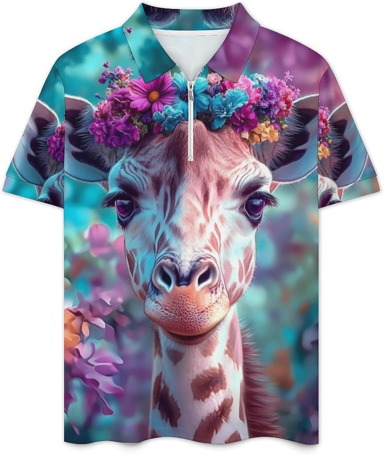 Giraffe Mens Polo Shirts Track Suits 2 Piece Short Sleeve Sweatsuit 1/4 Zip Golf Loungewear for Sports