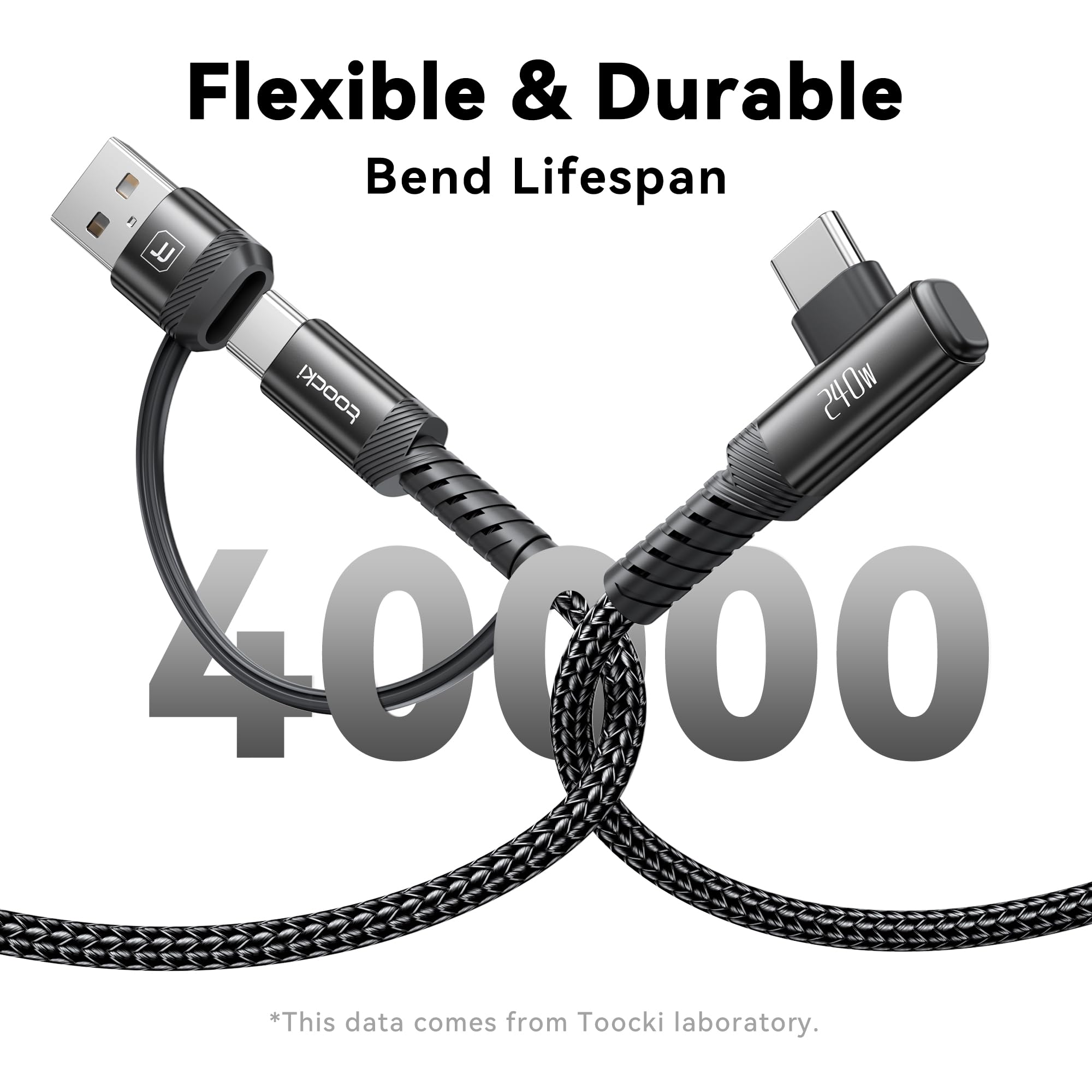 toocki Cavo da USB C a USB C da 240 W, 3,1 m, confezione da 2, cavo di ricarica 2 in 1 da USB A/C a tipo C, ad angolo retto PD 3.1, ricarica rapida per iPhone 17, 16, 15 Pro Max, MacBook Pro, iPad