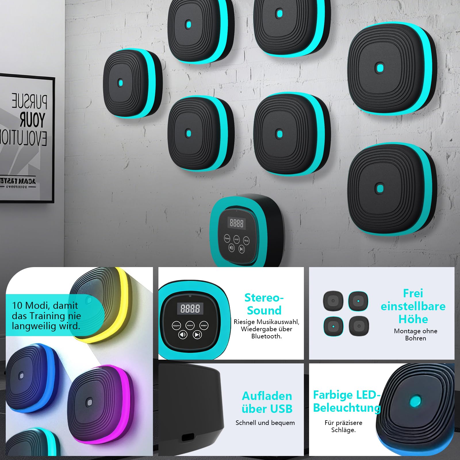 Luces de entrenamiento de reacción, 10 modos, kit de entrenamiento de agilidad de reacción, luces de reacción de velocidad con cargador USB, máquina de boxeo Bluetooth para velocidad de fitness
