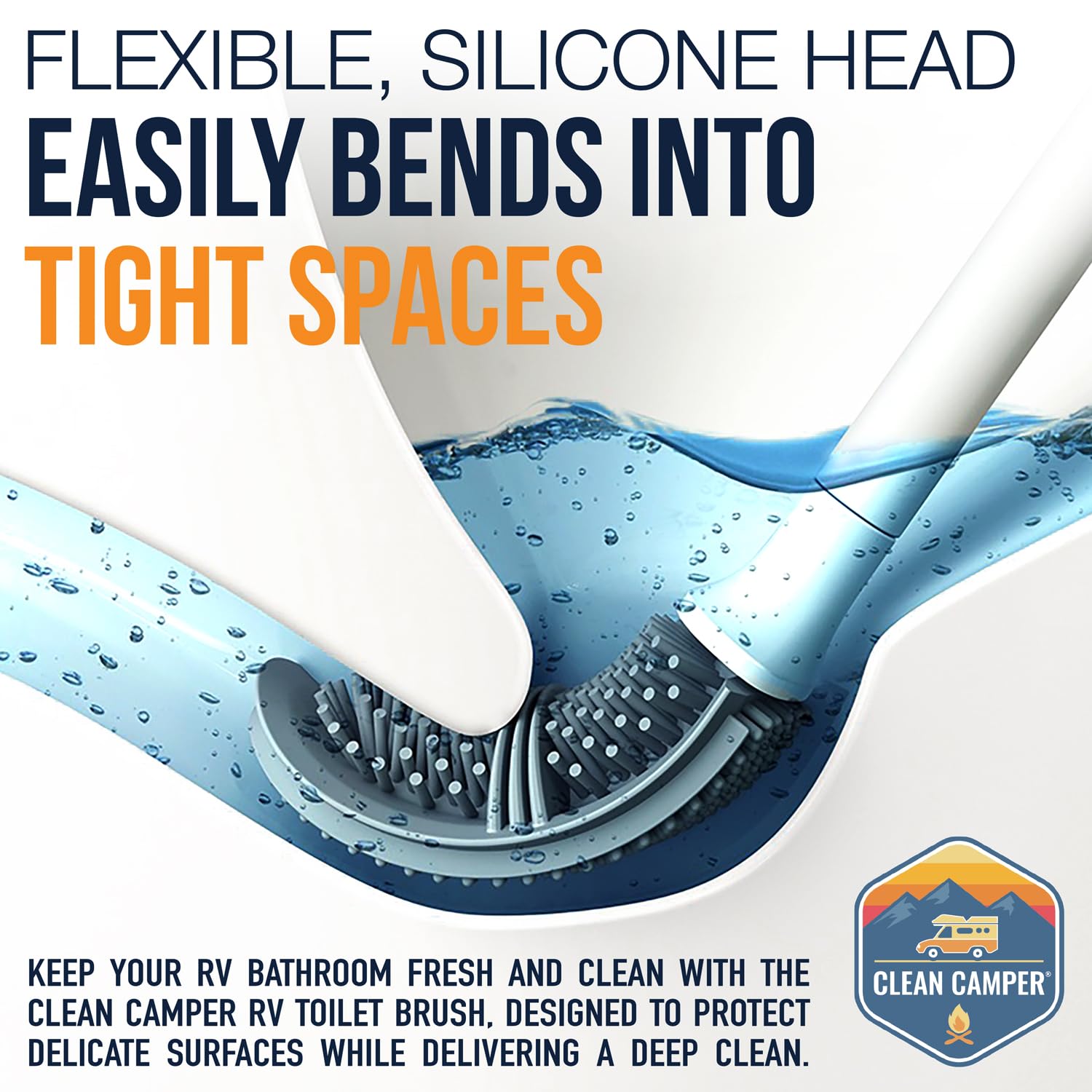 RV Toilet Brush by Clean Camper Wall-Mounted Set Silicone Scratch-Free Dual-Sided Head Quick-Drying Holder Compact Durable Set with — view 4