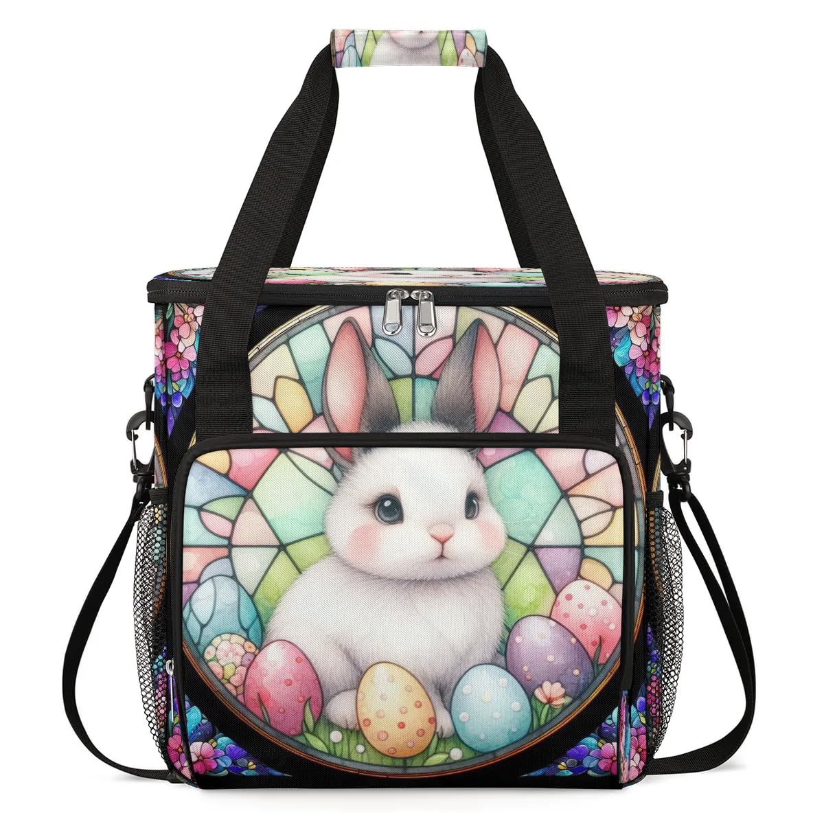 Coffee Maker Carring Bag Stained Glass Easter Travel Carrying Storage Tote Bag Compatible with Keurig K-Mini or K-Mini Plus Portable Single Serve Coffee Brewer Case with Pockets for K-cup Pods