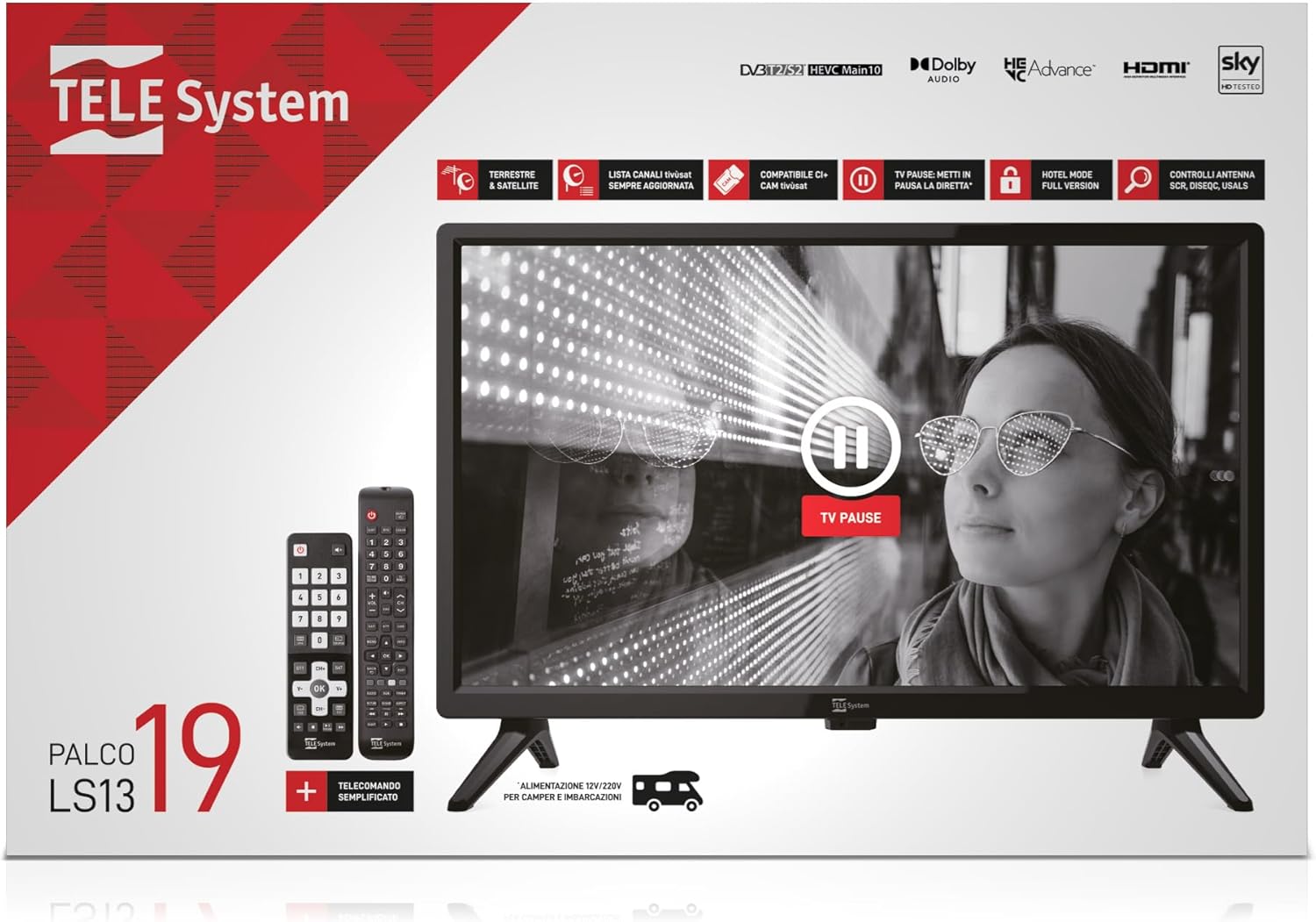 TELE System TV screen showing a 'TV PAUSE' icon, indicating the pause function for live TV