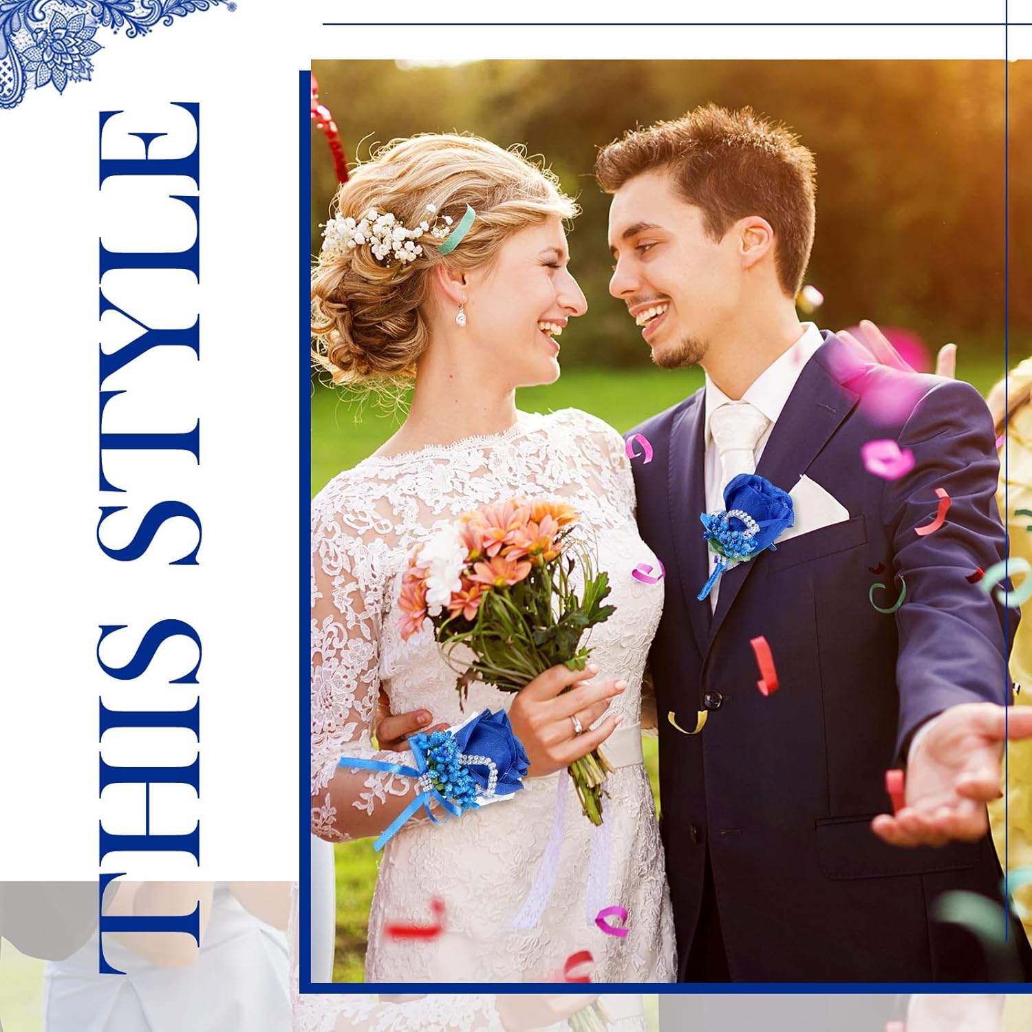 Giegxin 12 Pieces Wrist Corsage Boutonniere Set Artificial Rose Handmade Bridesmaid Corsage and Groom Men Boutonniere for Prom Suit Decoration, Wedding, Ceremony Anniversary Dinner Party (Dark Blue) - Image 4