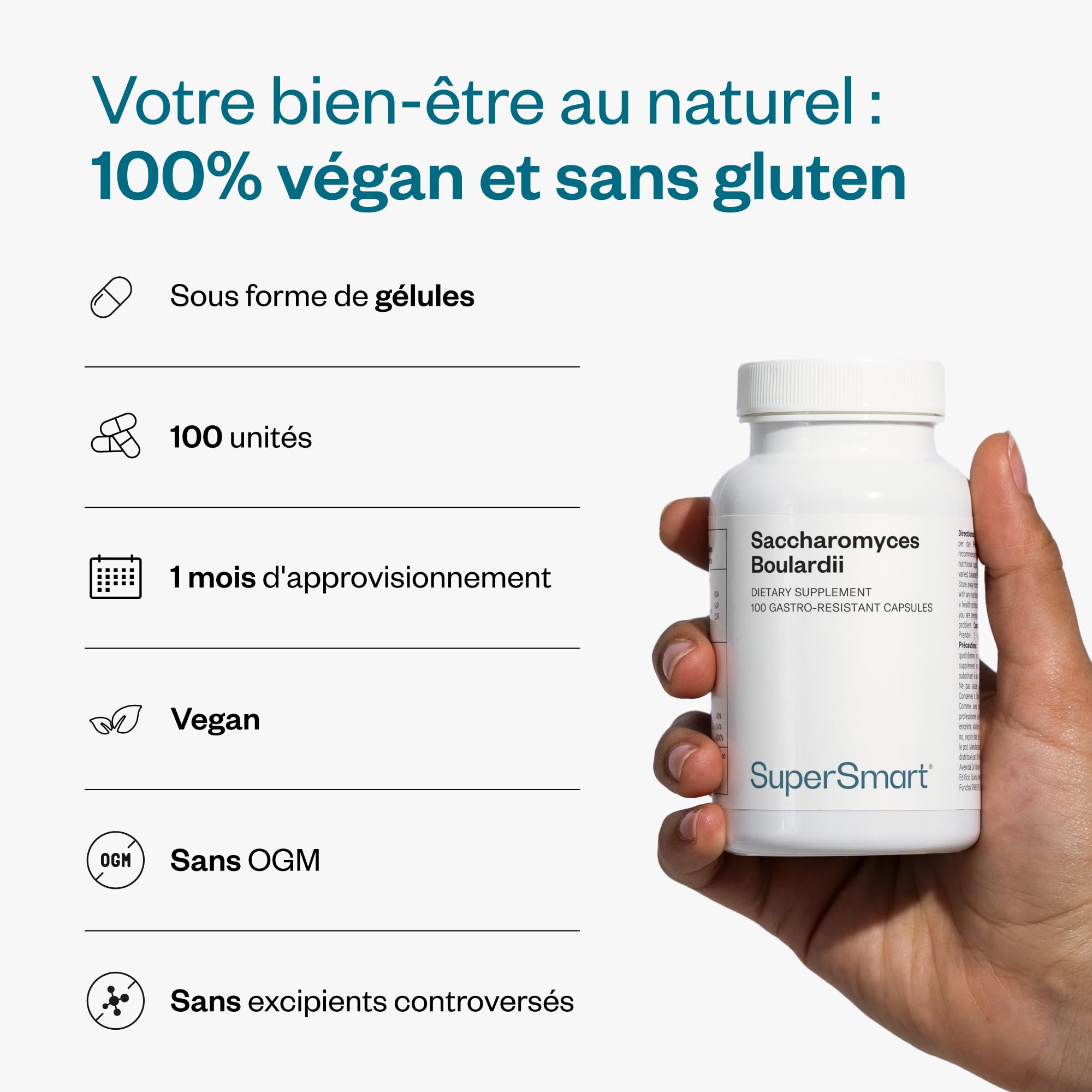 Saccharomyces Boulardii - 20 Milliards d’UFC - Probiotique - SuperSmart | Contribue à Rééquilibrer la Flore Intestinale et à Réduire les troubles digestifs - Ultra Levure - Vegan - DrCaps™