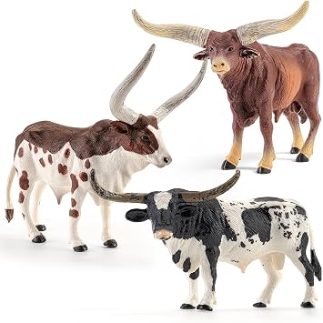 3PCS 6" Texas Longhorn Bull-Farm Animals Figurines for Kids 3 4 5+, Solid Plastic Bull Toys Farm Animals for Boys Girls, Birthday Gift Cake Toppers Party Favors for Cow Bull Toys Lovers