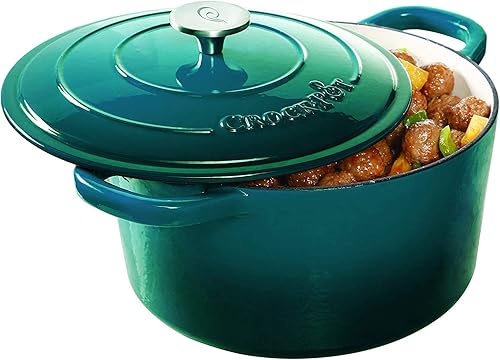 Miniatura 6 de Crock-Pot Artisan - Horno holandés redondo de hierro fundido esmaltado de 3 cuartos de galón, color verde azulado degradado, utensilio de cocina