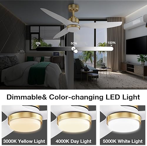 Miniatura 10 de Ventilador de techo inteligente de madera de bajo perfil de 52 pies con control remoto de luces, motor de CC silencioso, montaje empotrado para