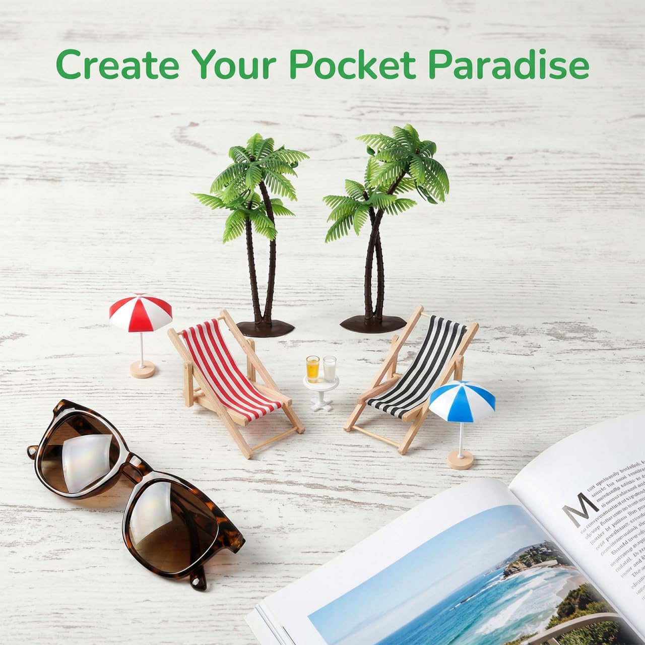 Mini Umbrella Palm Chair Beach Miniature Accessories Miniature Toys Dollhouse Outdoor Accessories Micro Landscape Beach Cake Decorations
