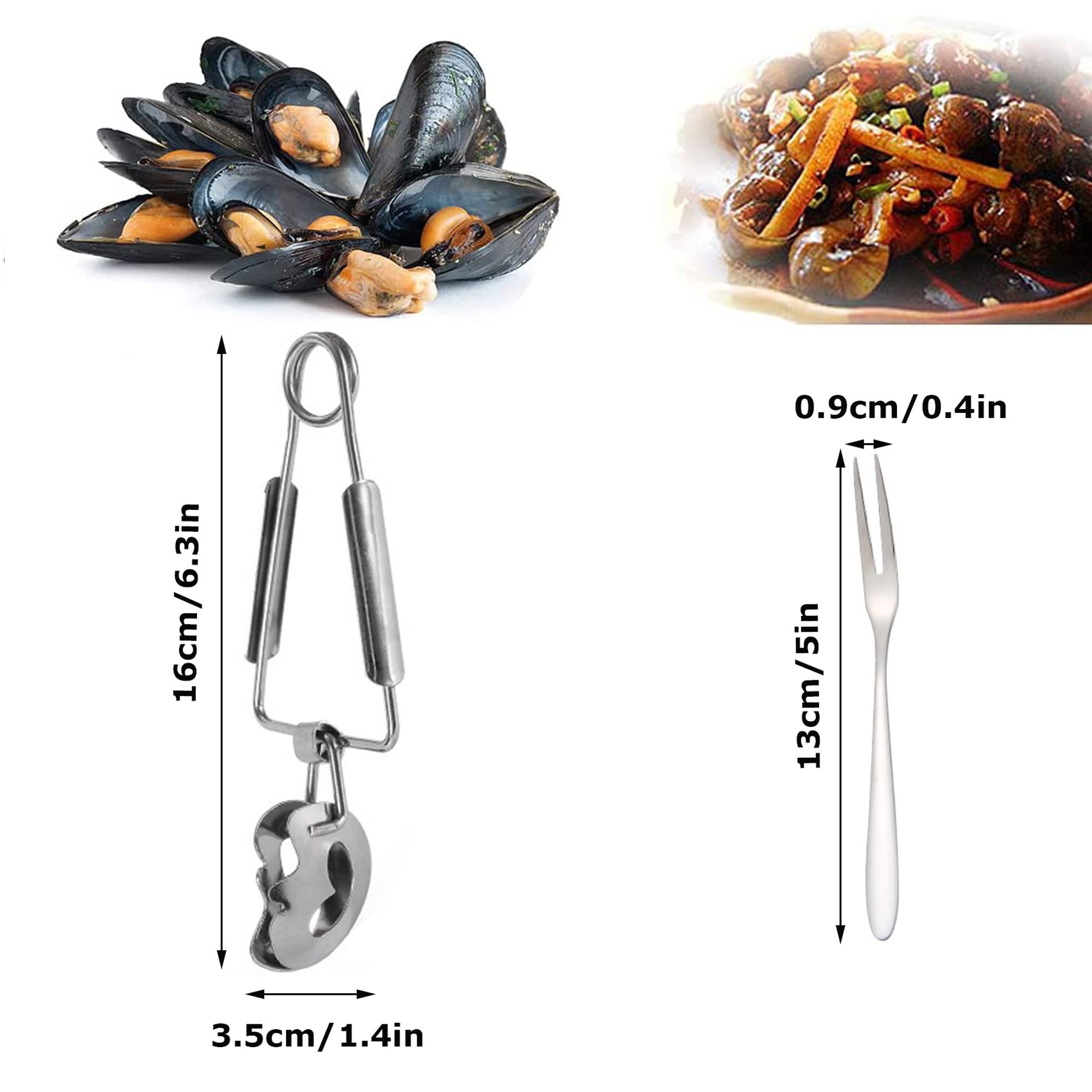 Image secondaire de Set de 2 Pinces à Escargots et 2 Fourchettes en Acier Inoxydable