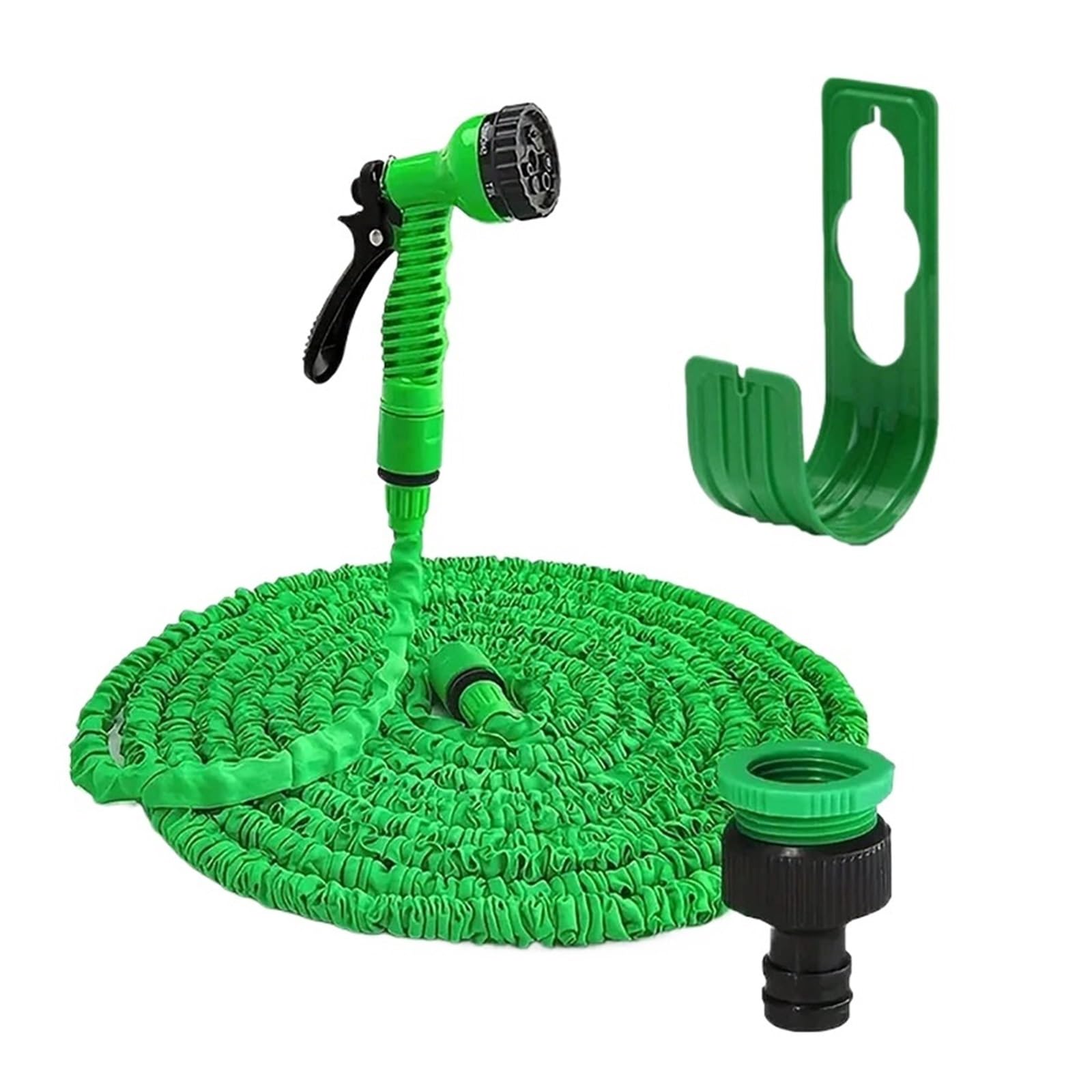 Juego de mangueras de jardín extensibles Herramientas de riego for césped y jardín Manguera mágica retráctil Pistola de agua de limpieza a alta presión Suministros de jardinería(Green hoseGreen Rack,2