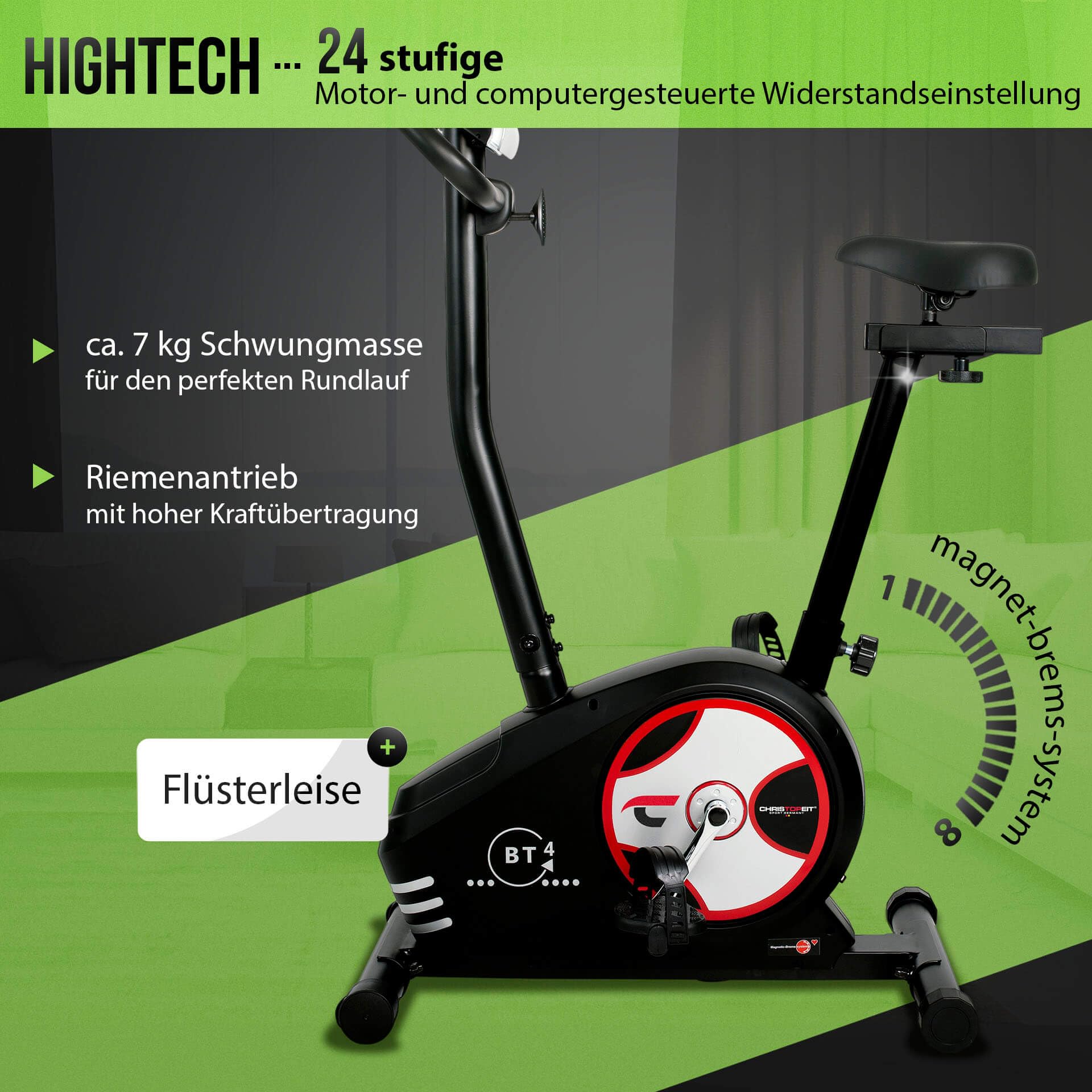 Rower treningowy Christopeit Sport BT 4-24-stopniowy, do 120 kg masy ciała, hamulec magnetyczny 7 kg, wyświetlacz LCD