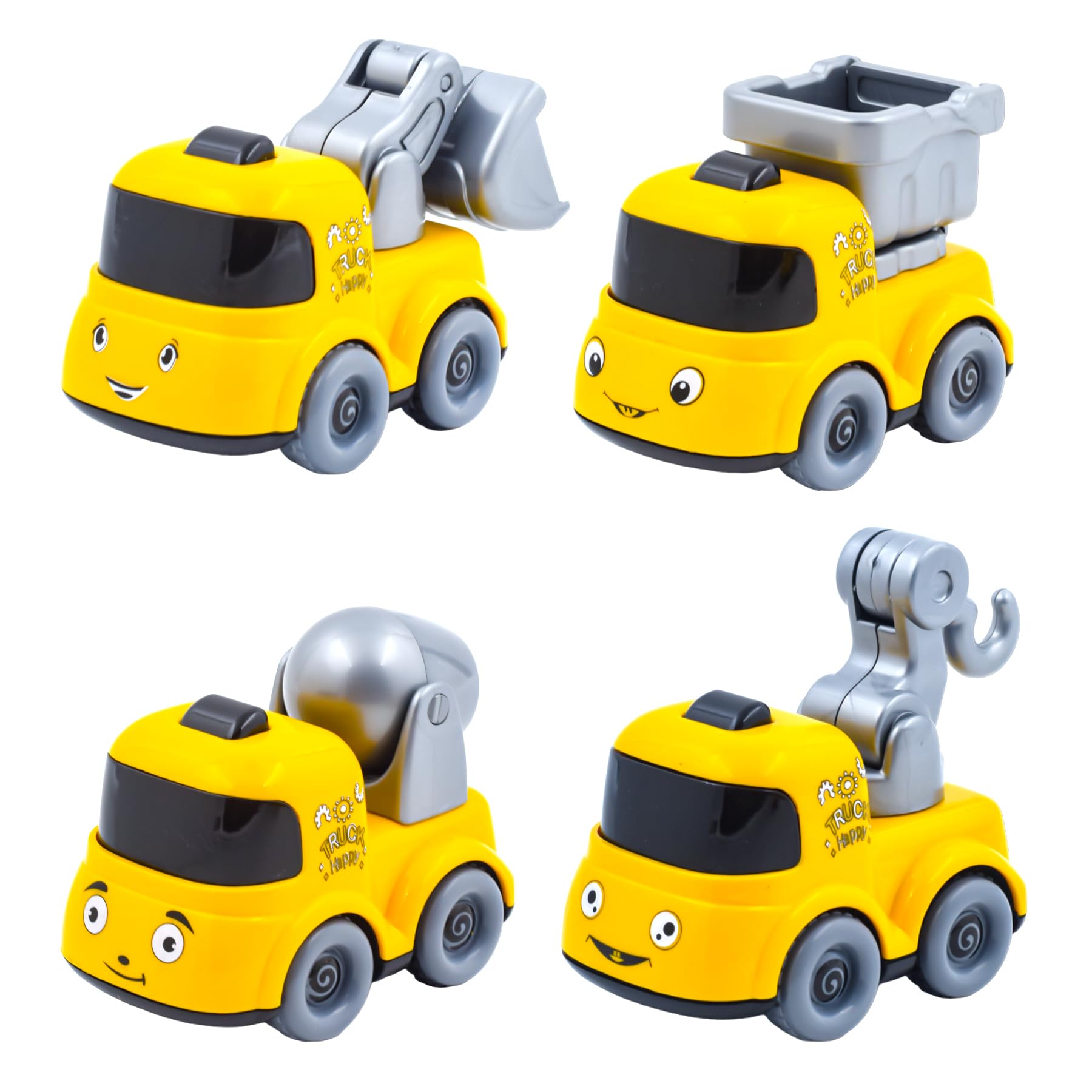 Plastic Push and Go Construction Truck Set, Friction Powered Construction Trucks Excavator, Moveable Parts, Unbreakable, Non-Toxic ABS Plastic, Yellow, 3+ Years (Set of 4)