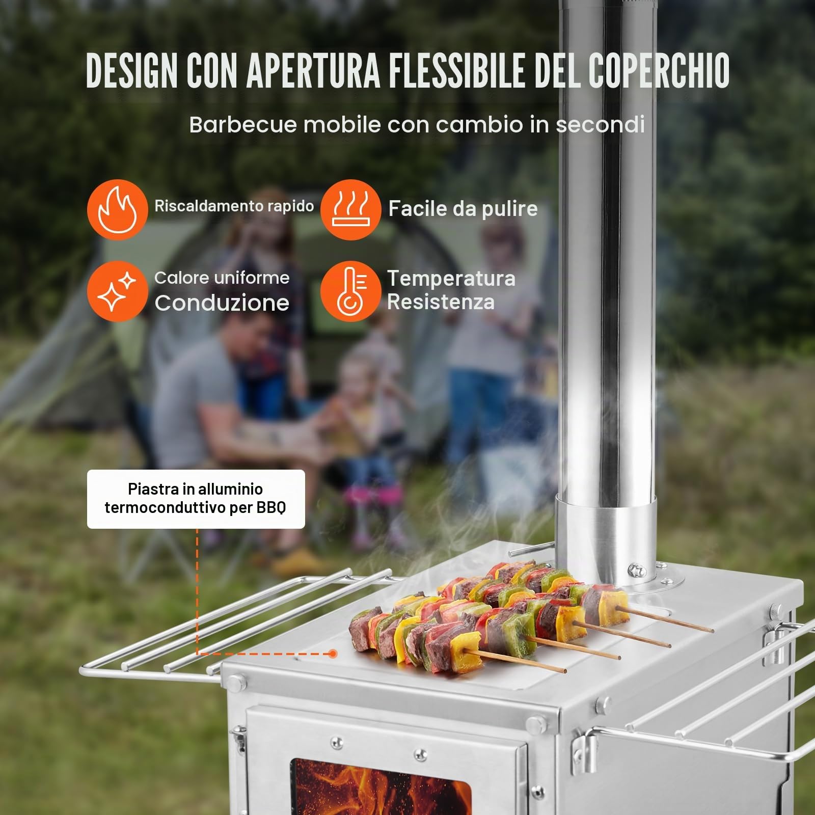 VEVOR Stufa a Legna, 80 pollici, Stufa per Tenda da Campeggio in Acciaio Inox, Stufa a Tenda Calda con focolare da 700 pollici³ per Cucinare all'aperto e Riscaldamento con 8 Tubi
