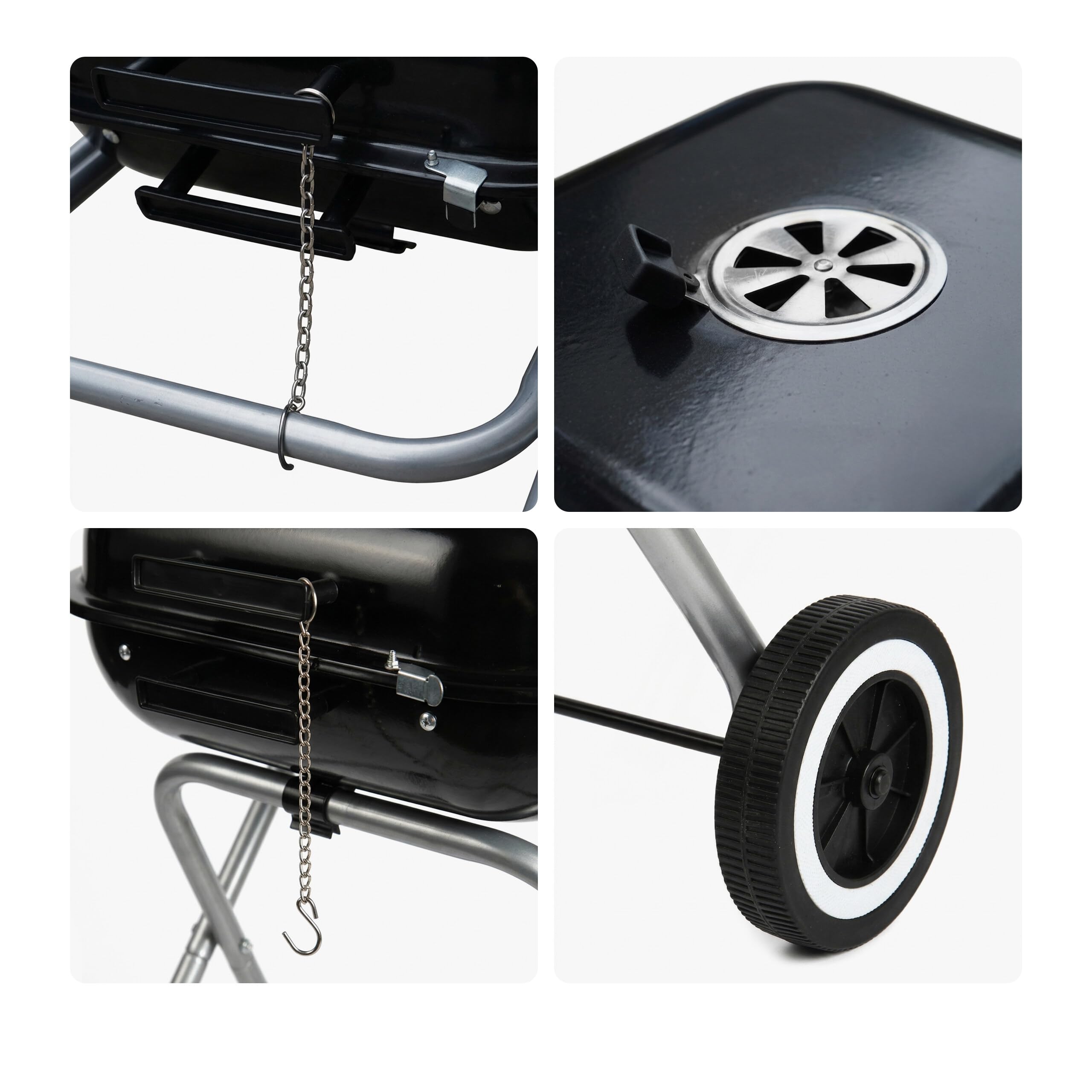 Relaxdays Parrilla portátil de carbón con tapa y ruedas, negra | Plegable para camping, balcón, jardín y parque, de pie