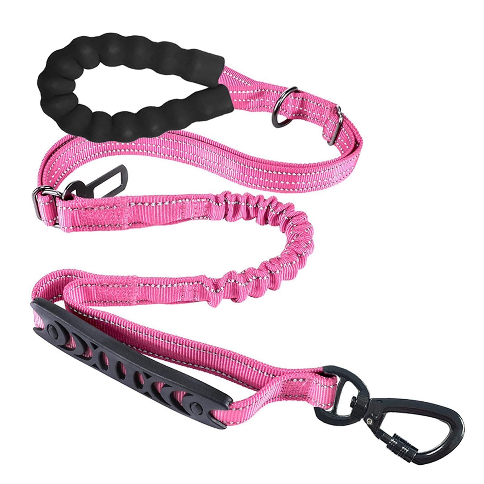Tactical Dog Leash Heavy Duty, 4-5FT Shock Absorbing Bungee Dog Leash with 2 Padded Handle And Car Seatbelt for Medium Large Dogs,pink