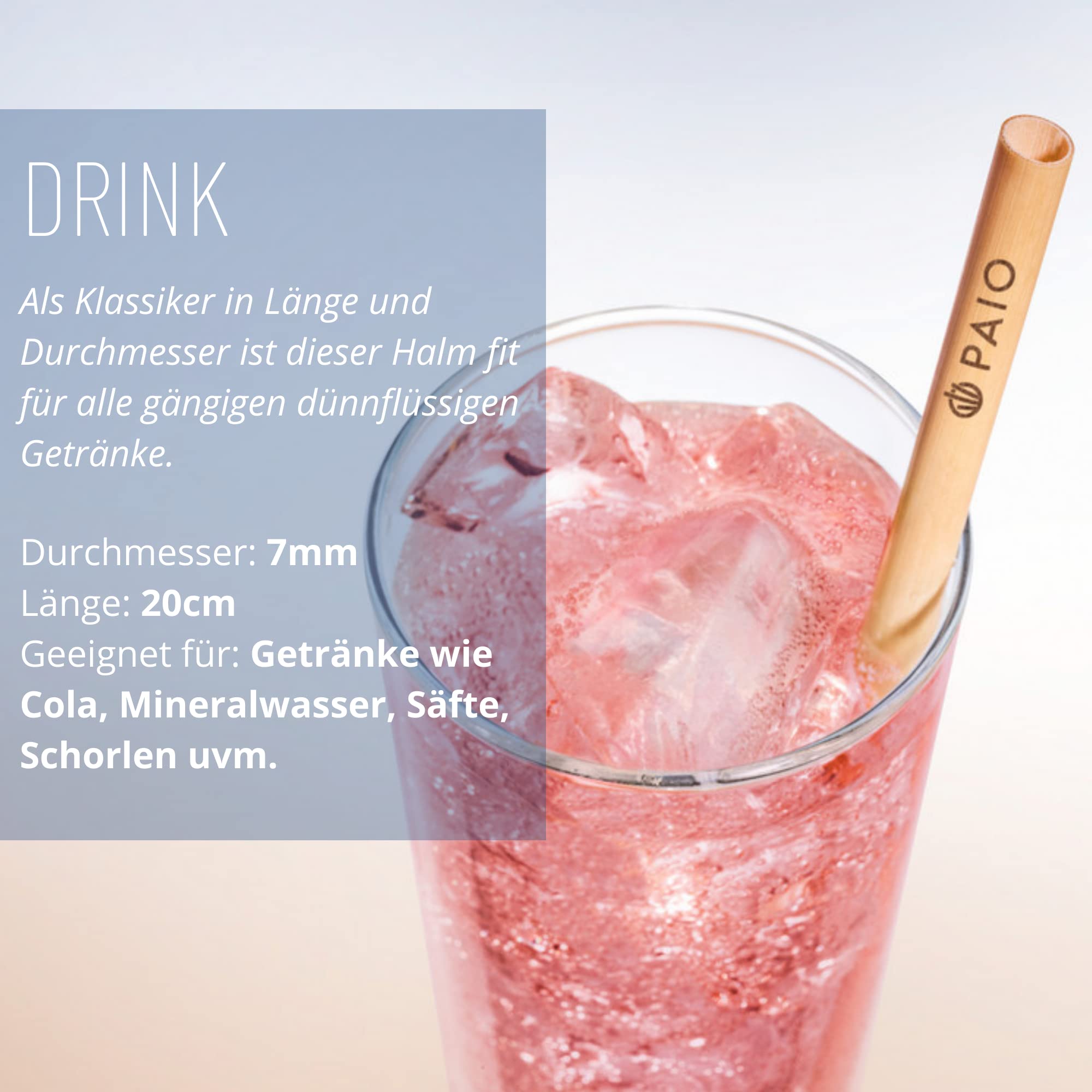 PAIO® Trinkhalme aus Schilf für alle Getränke I XL-Set für Party & Gastro I Alternative Strohhalme ohne Plastik I Wiederverwendbar - Nachhaltig - Umweltfreundlich (Drink: Ø 7mm / Länge 20cm)