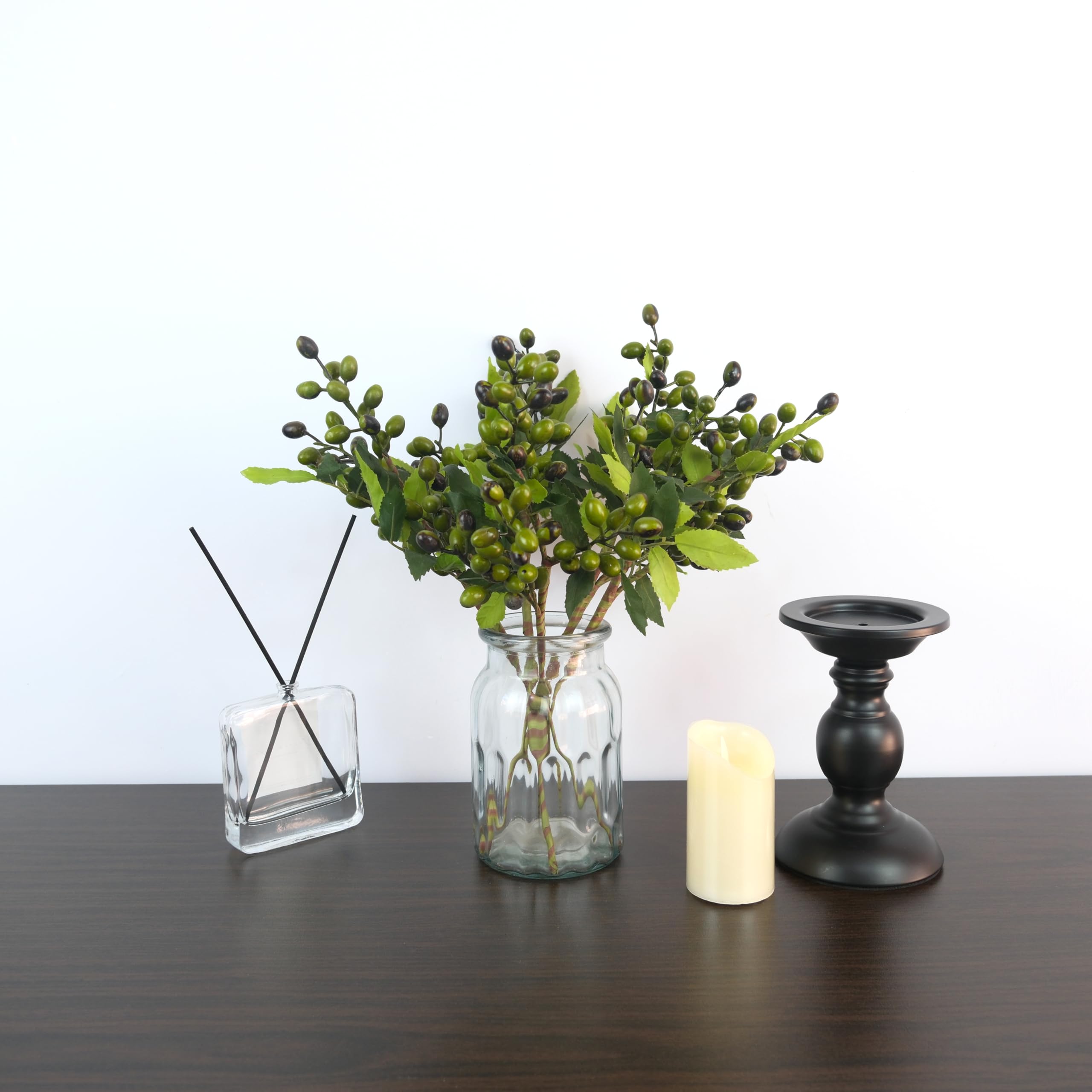 Künstliche Beerenstiele, künstliche Beeren, Zweige, künstliche Beeren, Spray, Blumen, Pflanze für Vase, Zuhause, Büro, Party-Dekoration (grün)