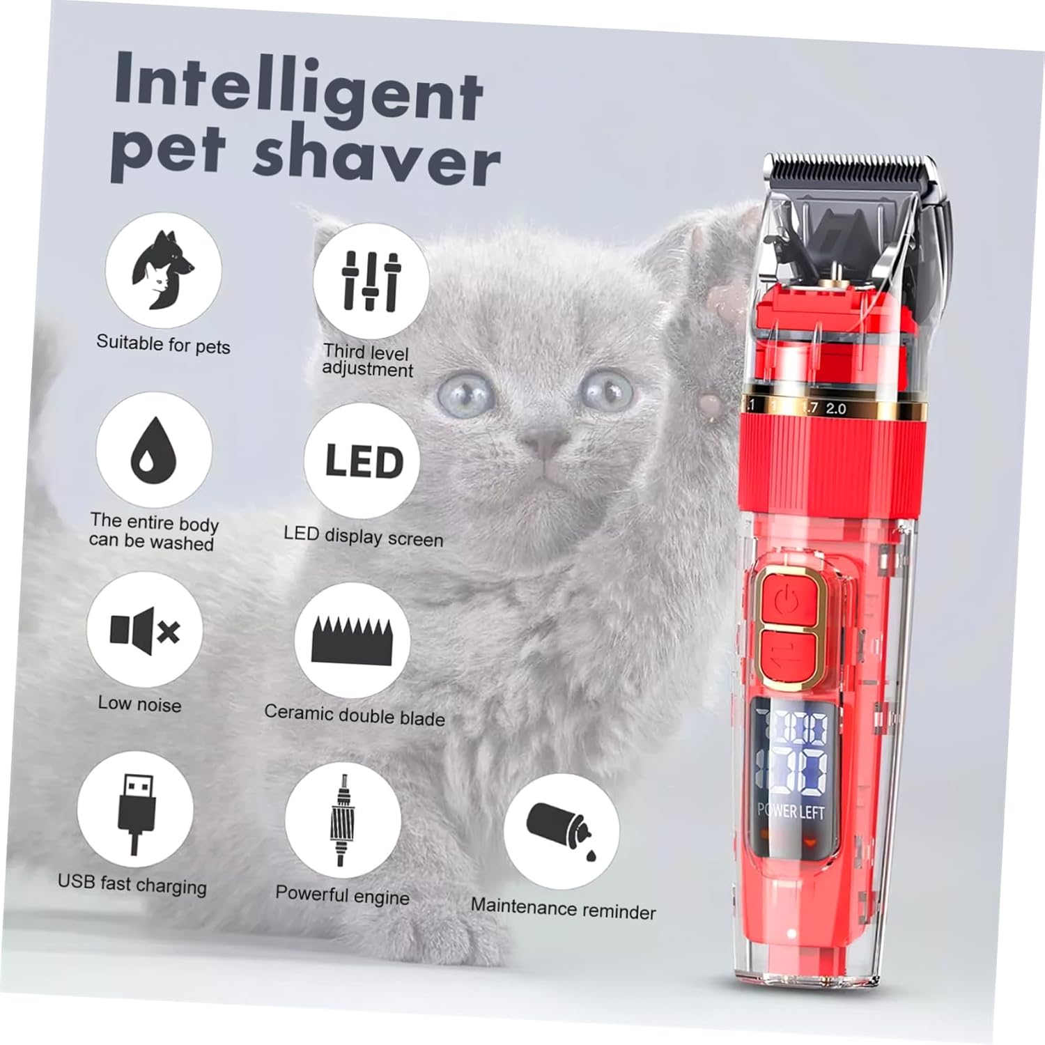 1Set Rechargeable Cordless Pet Grooming Clipper Low Noise Hair Clippers for Dogs and Cats with LED Screen Washable Design Comprehensive Accessories Easy to Use for Home