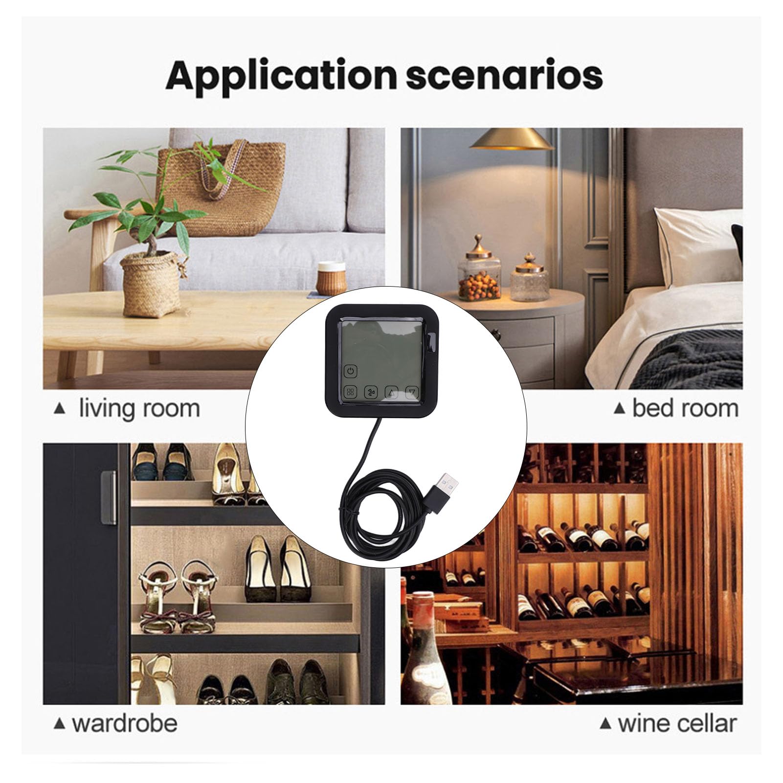 Smart Temperature Humidity Sensor, Black Electronic Ink Display USB Powered Temperature Humidity Meter for Home Use