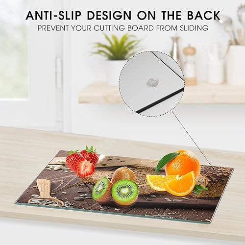 Miniatura 4 de JAMBALAY Tabla de cortar de vidrio templado, 10 x 14 pulgadas, apta para lavavajillas, con patas de goma, resistente a los arañazos, resistente al