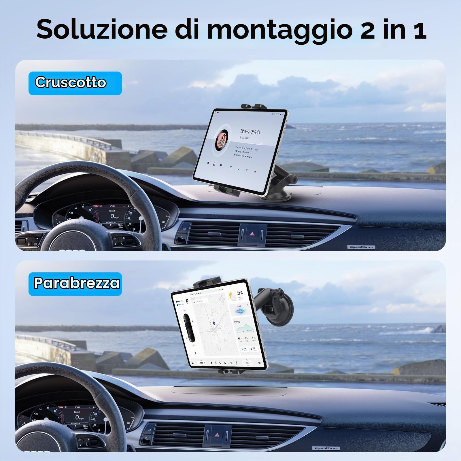 Supporto Tablet NEWTOP 2in1 Per Auto – Ventosa E Poggiatesta, Regolabile 360°, Per Schermi Da 7 A 11 Pollici, Robusto E Stabile - 2