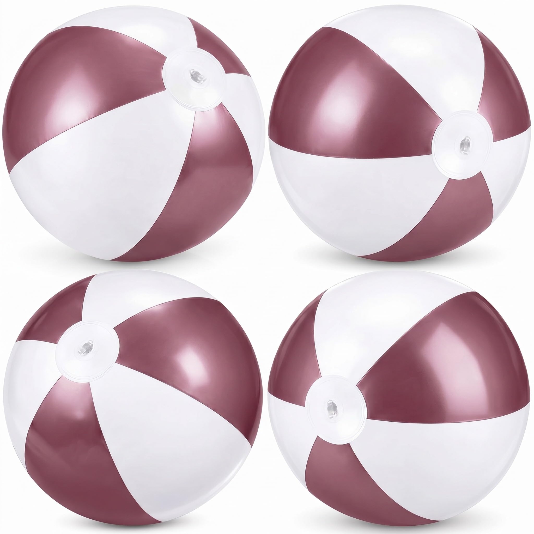 MiniInflat 4 Pack Pastel Beach Balls,Deep Red &amp; Matte White,16 Inch