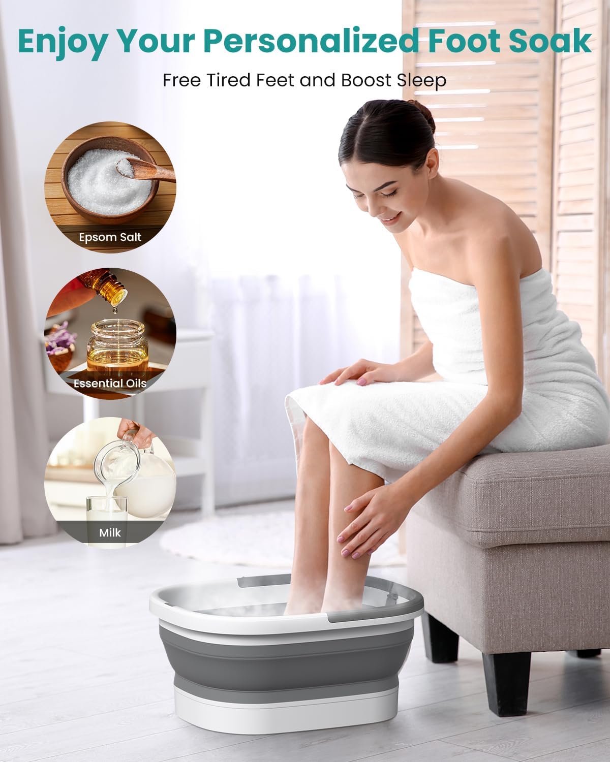 Nekteck Foot Tub with support bars extended, showing stability