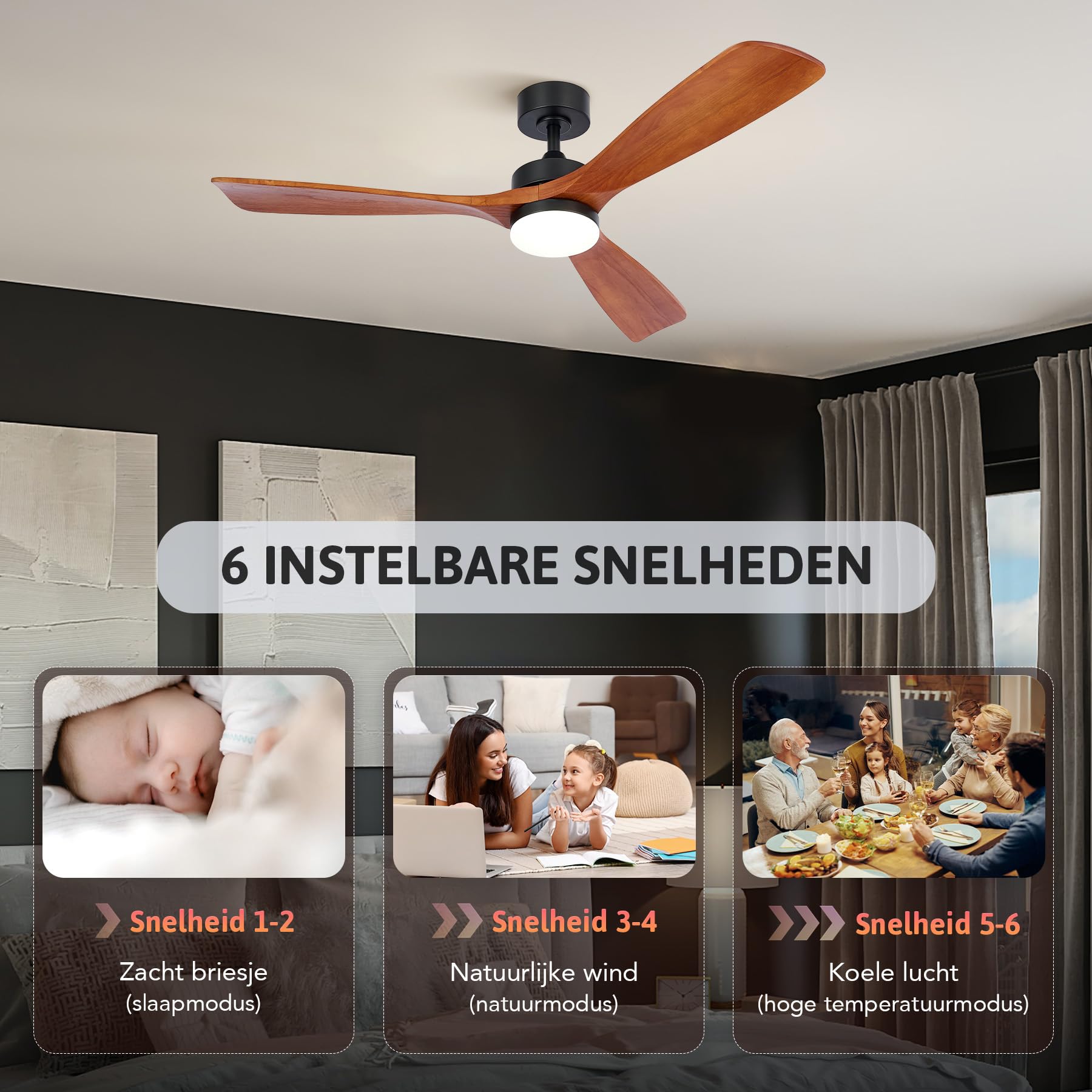 VONLUCE 132 cm Plafondventilator met verlichting en afstandsbediening