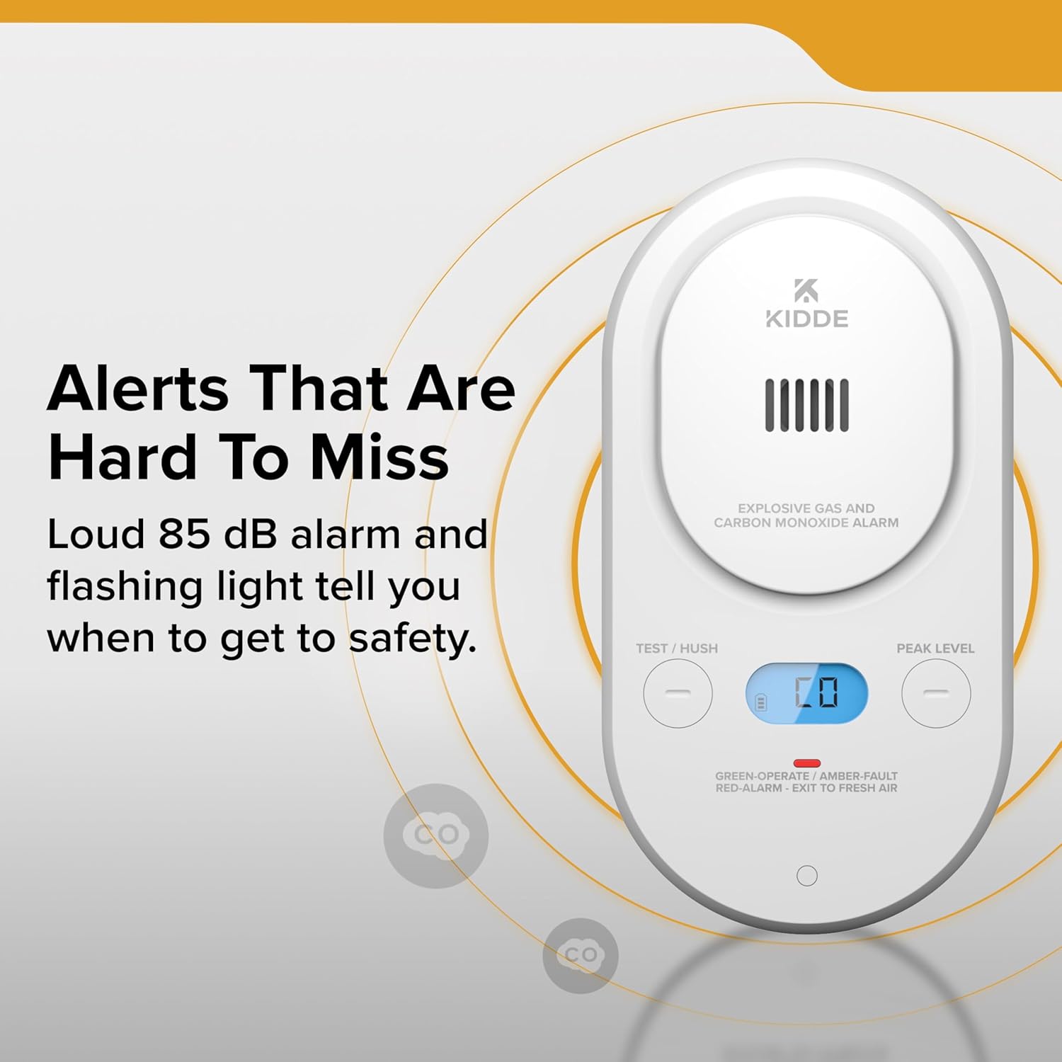 Kidde Carbon Monoxide + Explosive Gas, Natural Gas & Propane Alarm, Plug-in with AA Battery Backup, Digital Backlit Display, 85 dB Alarm, Rotating Plug, LED Status Indicators, 5th Edition, COPDLG