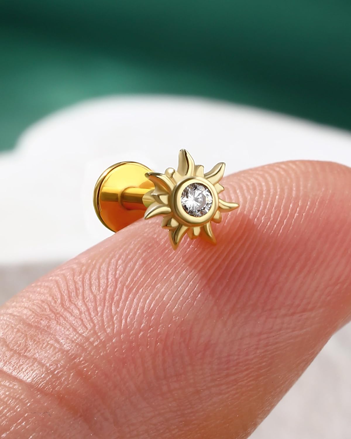 COCHARM 14K Solid Gold Threadless Sun Helix Flat Tragus Earring Stud Flat Back 16g Cartilage Earring Yellow Gold Push Pin Cartilage Piercing 8mm 6mm Tragus Piercing Jewelry