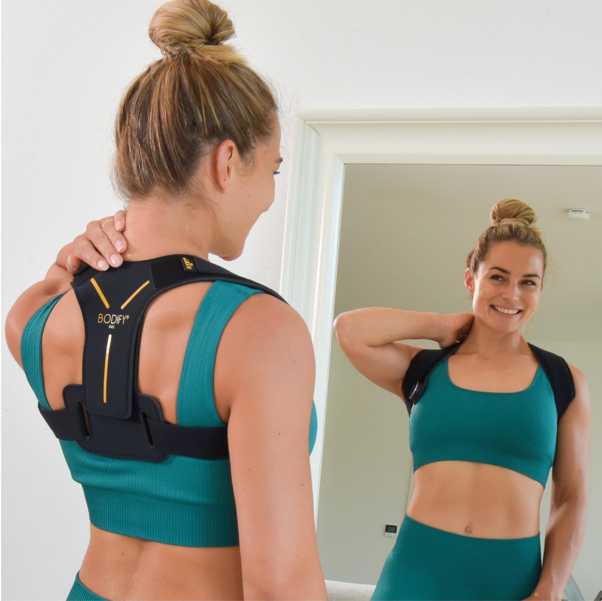 Bodify® EMS Nackentrainer Pro - Gezielte Stimulation der Nacken Muskulatur! - Muskelaufbau und verbesserte Haltung - EMS Training - Nackenmuskeltrainer - für Männer und Frauen DAS ORIGINAL