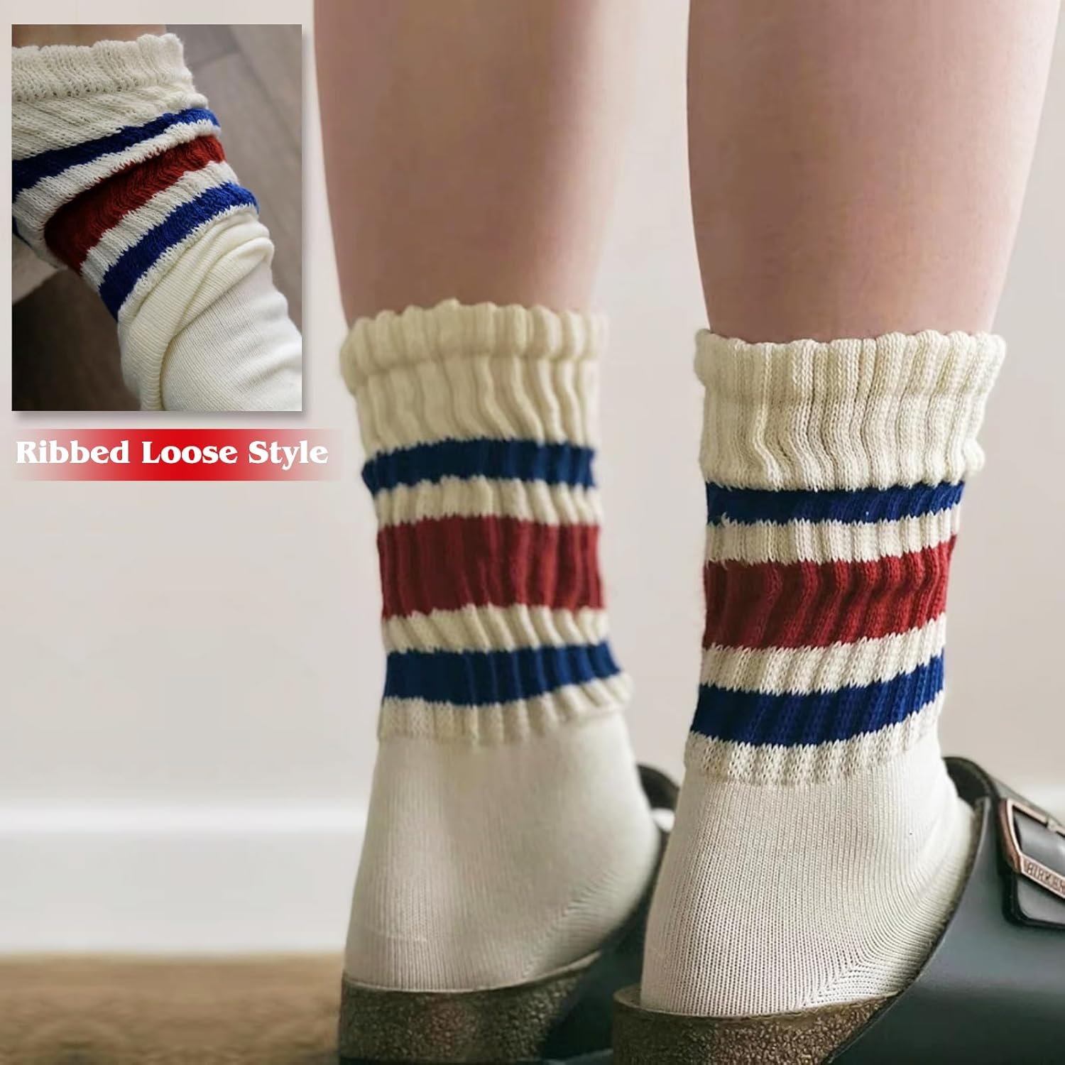 Fun Novelty Retro Striped Crew Socks For Women Sporty Calf Casual Cotton Tube Socks Women - Image 4