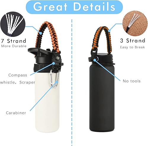 Miniatura 3 de Paracord Handle for Hydro Flask Water Bottles StandardWide Mouth, Strap Holder with Safety Rubber Ring & Carabiner, Easy to Carry and Durable