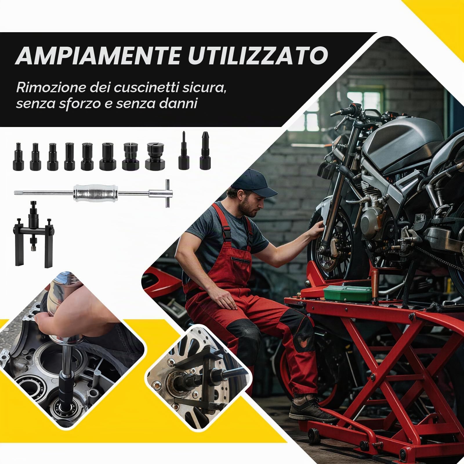 Set di 12 Estrattore Cuscinetti Interno, Utensile Estrazione Cuscinetti con 8 Ganasce espandibili (8–32 mm), Estrattore a Due Griffe e Martello Scorrevole, Levacuscinetti per Bici, Moto, Auto