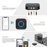 Vista 7 de 1Mii Receptor Bluetooth B06+, adaptador de audio inalámbrico de alta fidelidad, receptor Bluetooth 5.3 con envolvente 3D aptX HD aptX baja latencia