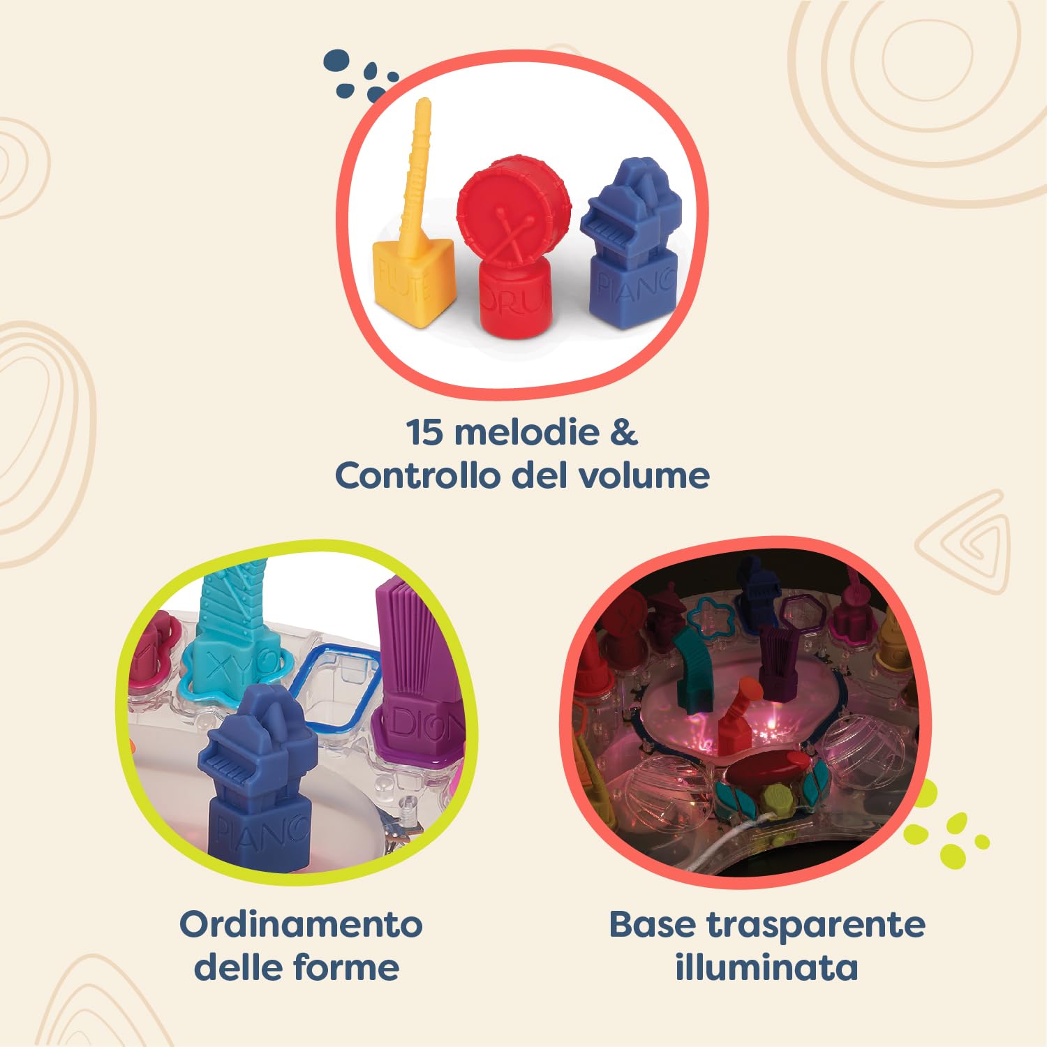 B. toys - Sinfonia in B. - Giocattolo musicale interattivo - 13 Strumenti musicali - Palco con canzoni e luci - Orchestra interattiva per bambini - 3 anni +