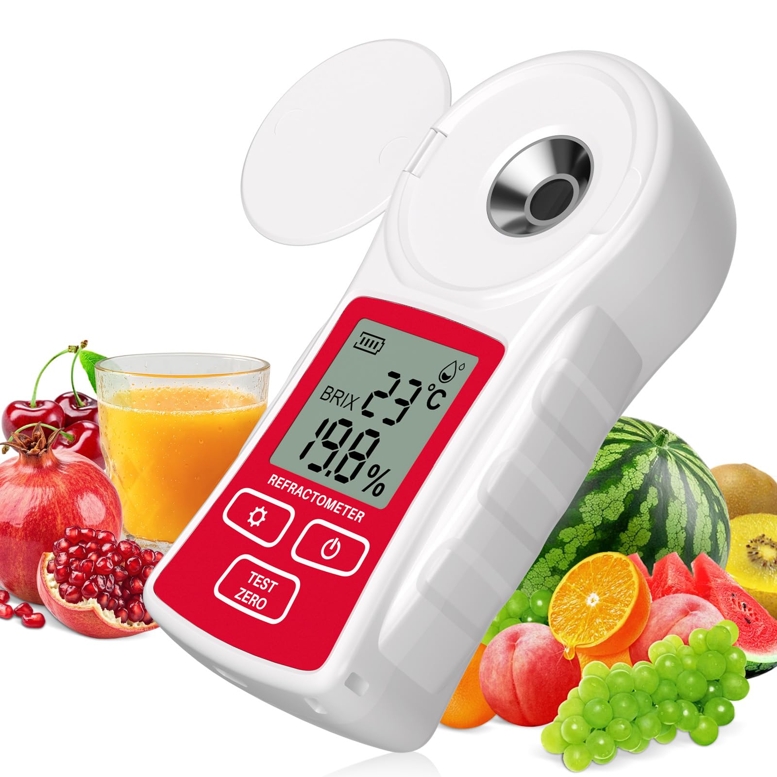 Refractómetro digital Brix con ATC, medidor Brix YOWEXA soporta calibración de interferencia antirreflejos de un solo toque, refractómetro de miel recargable para fruta/jugo/vino (0-55%, ±0.5%)