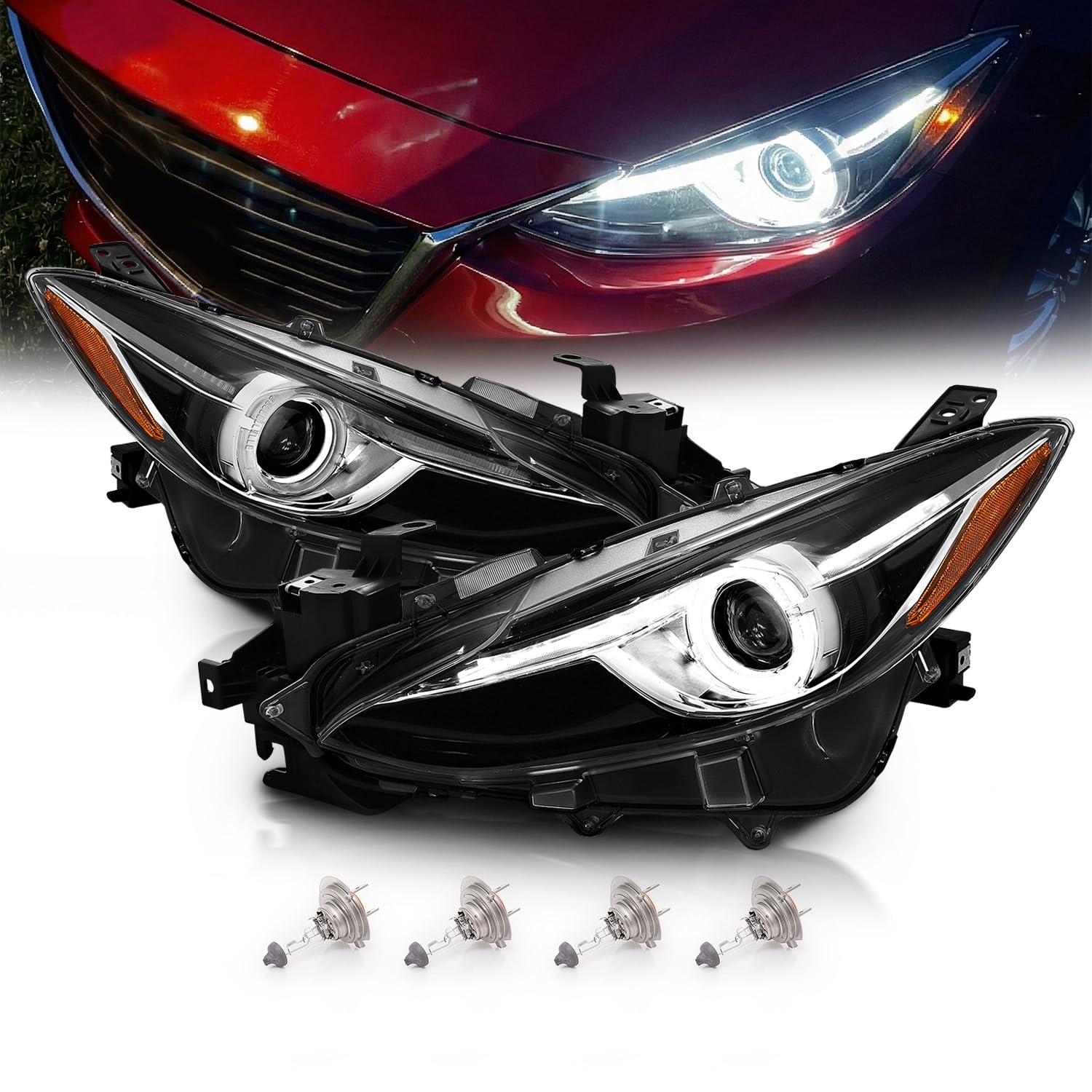 MAZDA ペンダントライト 黒 Amazon.com: AmeriLite Black Projector Headlights With Halo For