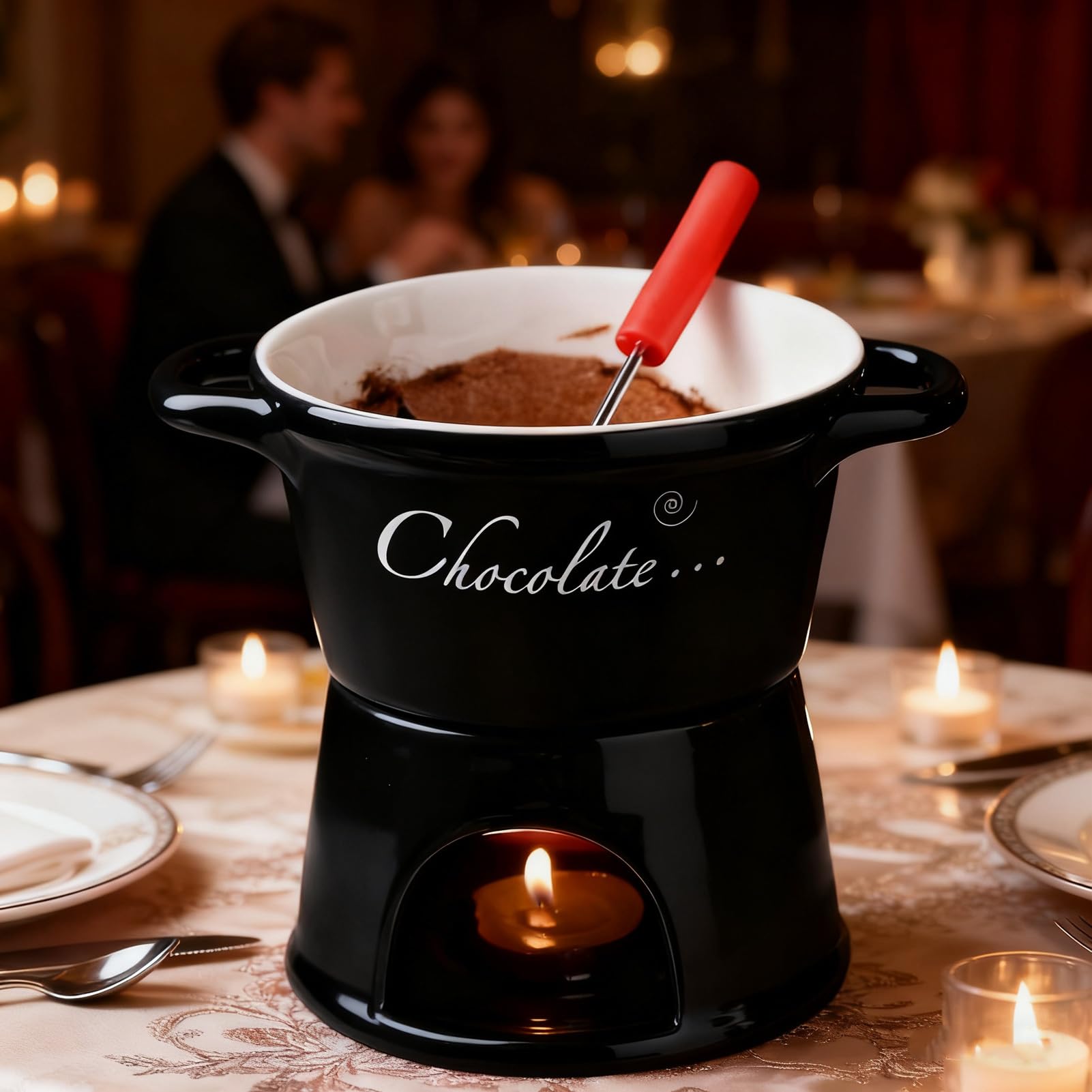 per Fondue al Cioccolato Pentola Ceramica Scaldaburro Forchetta Formaggio