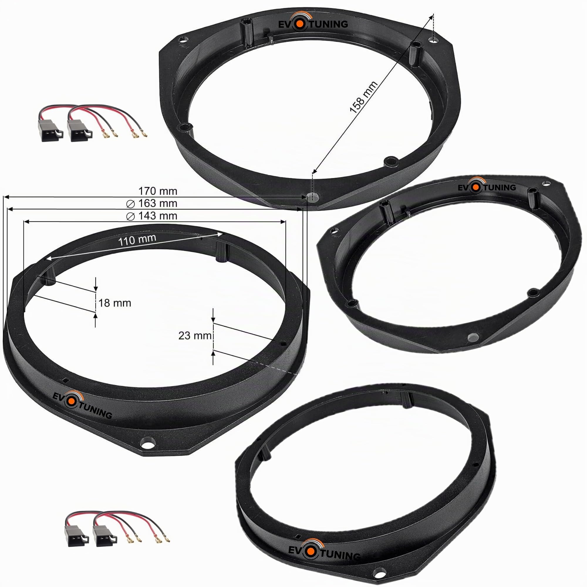 Kit 8 Casse Altoparlanti per Alfa Romeo Giulietta dal 2010 al 2020 compatibile con Hertz K165 Anteriori e Posteriori + 4 Anelli Adattatori da 165mm + 2 Cp Connettori (no plug and play)