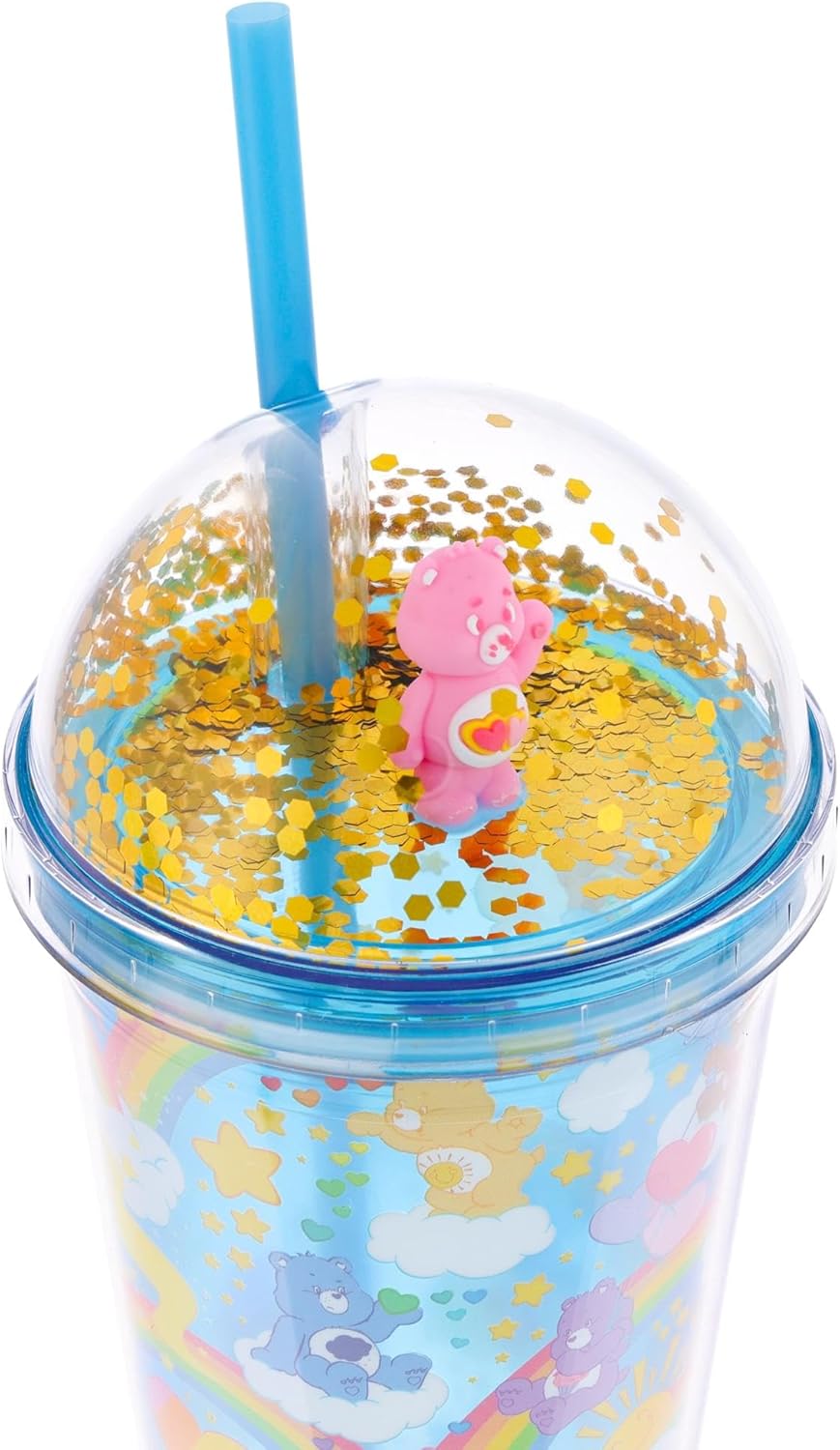 Silver Buffalo Care Bears Featuring Love-A-Lot, Friend, Good Luck, Tenderheart, Grumpy, Cheer, and Bedtime Bear Dome Glitter Top Travel Tumbler, 24 Ounces - Image 3
