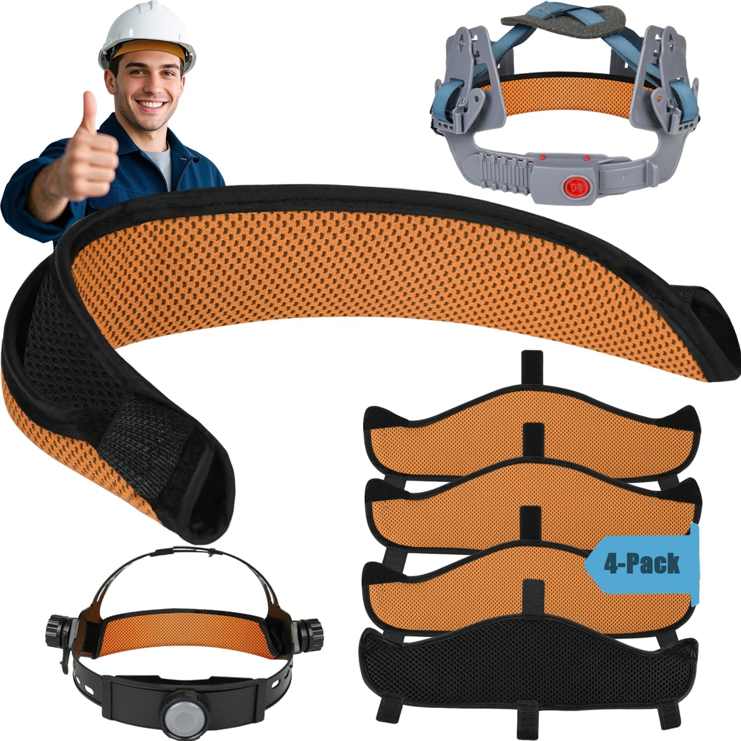 Hard Hat Sweat Bands 4Pcs, Innovative 3-Layer Fabric Sweatbands for Hard Hats Washable, Reusable Cotton Hard Hat Liners,Sponge Hardhat Sweatband for Safety Hat Accessories (Cool Terracotta)