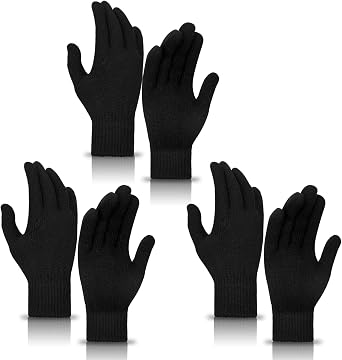 MENOLY 3 Pairs Winter Magic Gloves for Adult Men Women Warm Stretchy Knit Black Gloves One Size Fits Men Women Teens
