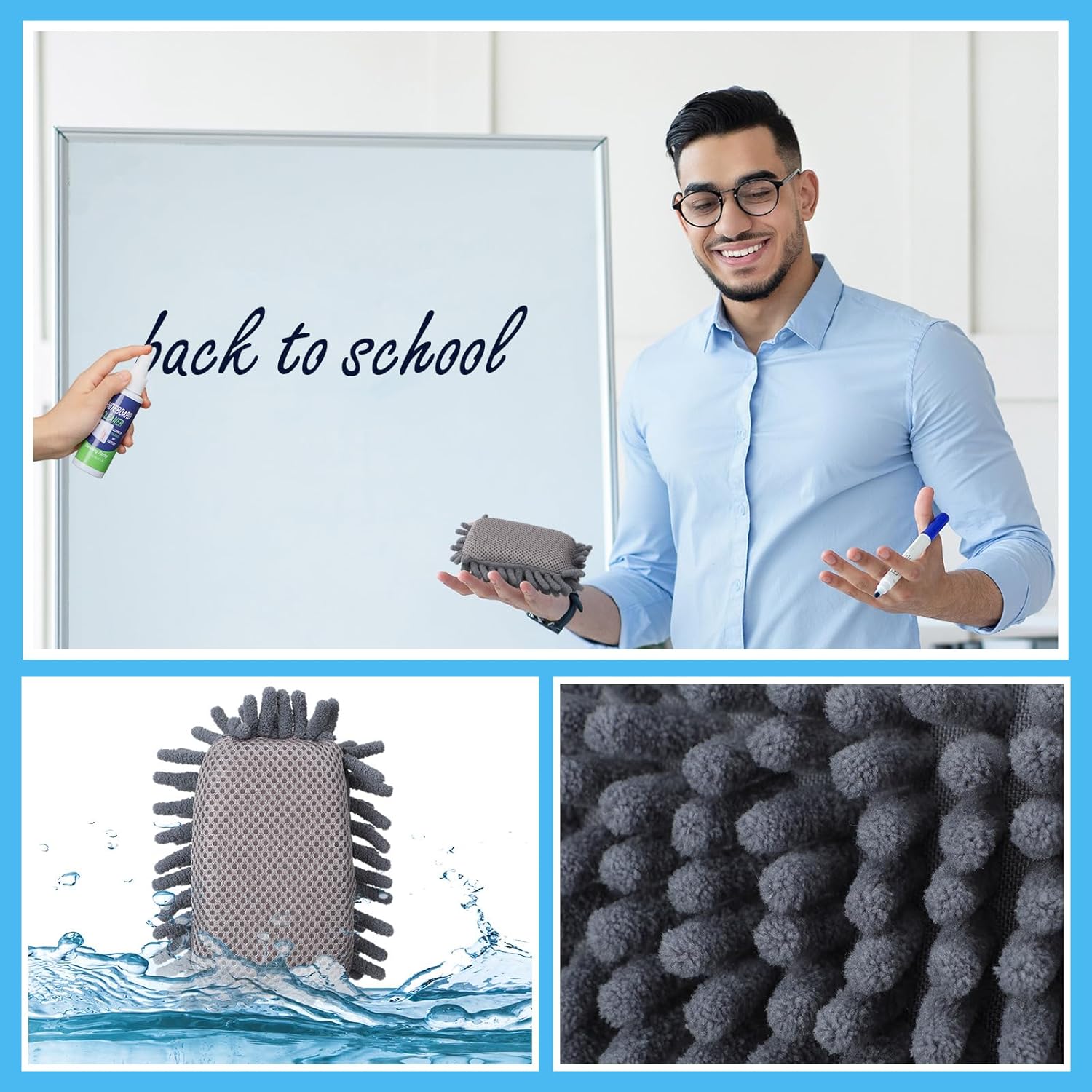 Fuyoooo 24 Pcs Whiteboard Cleaner and Eraser 3.4 Fl oz Whiteboard Cleaning Spray with Dry Erase Eraser Microfiber Shag for Markers Classroom, Home and Office Use