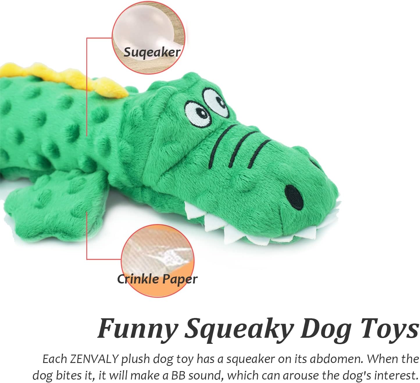 ZENVALY Interactive Dog Plush Toy - Soft Squeaky Crocodile for Puppies Small and Medium Dogs - Durable Chew and Training Toy, Blue - Image 5