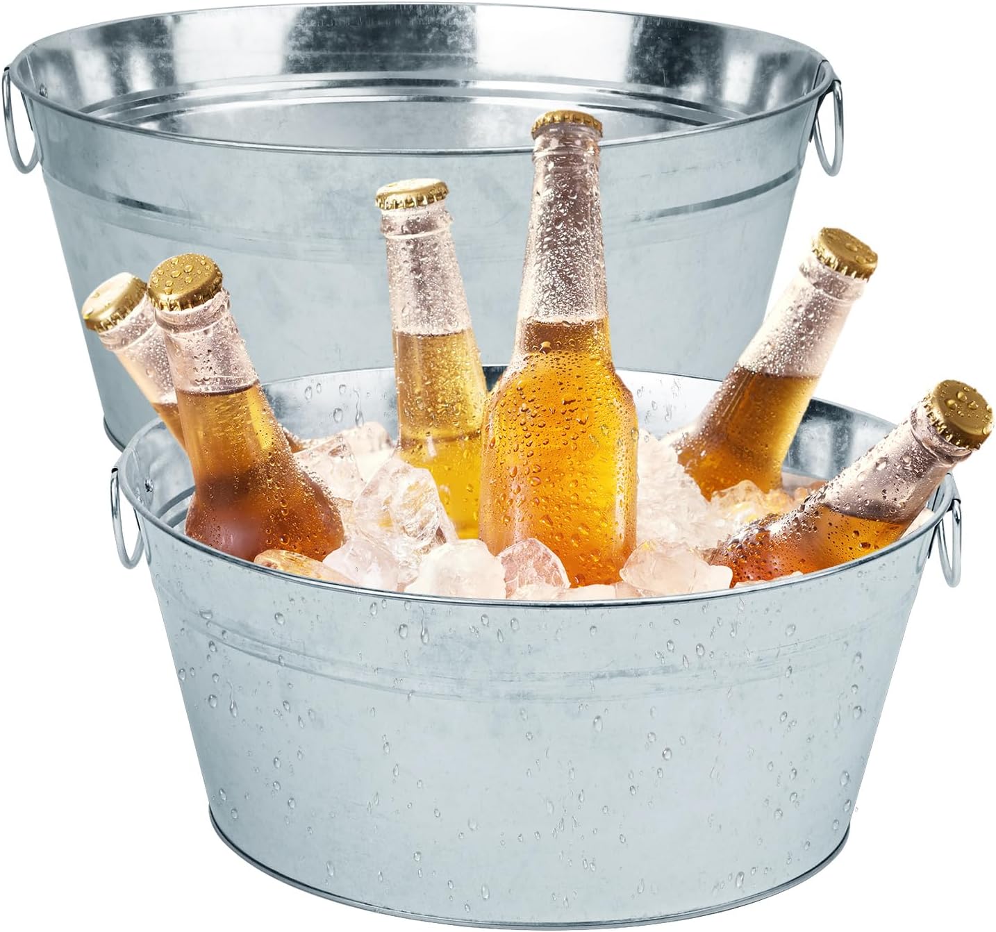 3 PCS 15.3 x 9 x 6 inches White Metal Galvanized Tub with Handles, 3 Gallon Galvanized Beverage Tubs for Parties, Large Metal Drink Ice Buckets for Beer, Wine, Cocktails & Outdoor Events