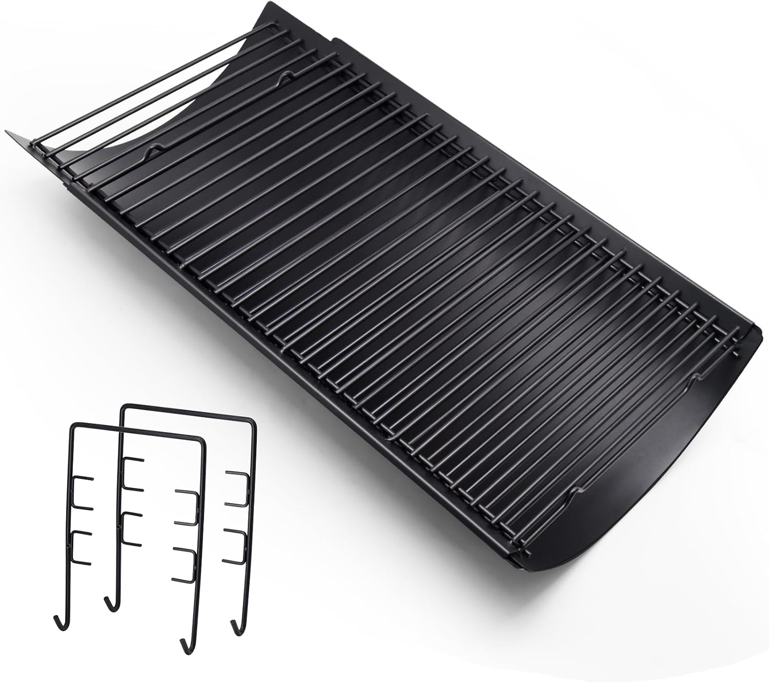 hiorucet 23.38" to 41.5" adjustable ash pan drip pan for chargriller 5050 5650 2121 5072 3001 1624 2828 2823 2123 charcoal grills, royal gourmet charcoal grill cc1830sc, part with 2pcs grate hanger 23.31" - 41.63"