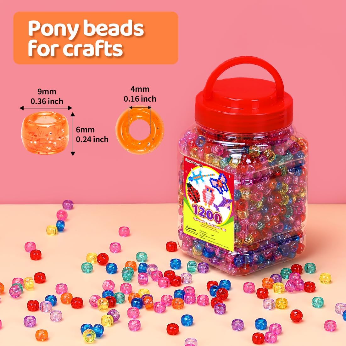 Eppingwin 1200pcs Pony Beads for Bracelets, Glitter Colors Kandi Beads for Hair Braids, Easy Storage Pony Bead for Jewelry Making - Image 2