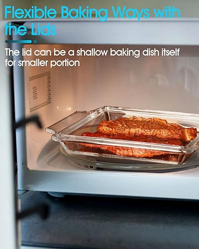 Miniatura 5 de NUTRIUPS Plato para hornear de 8 x 8 pulgadas, cazuela cuadrada con cubierta de vidrio, cacerola de vidrio con tapa, bandeja para hornear de vidrio